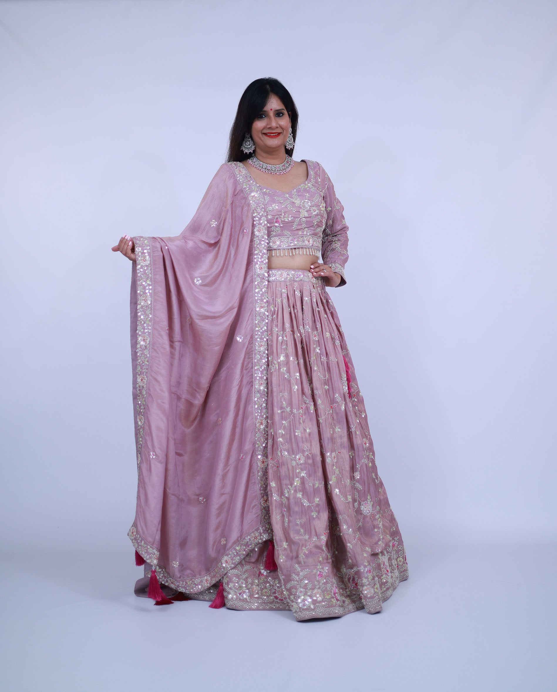 Tissue Silk Lehenga in Lavender
