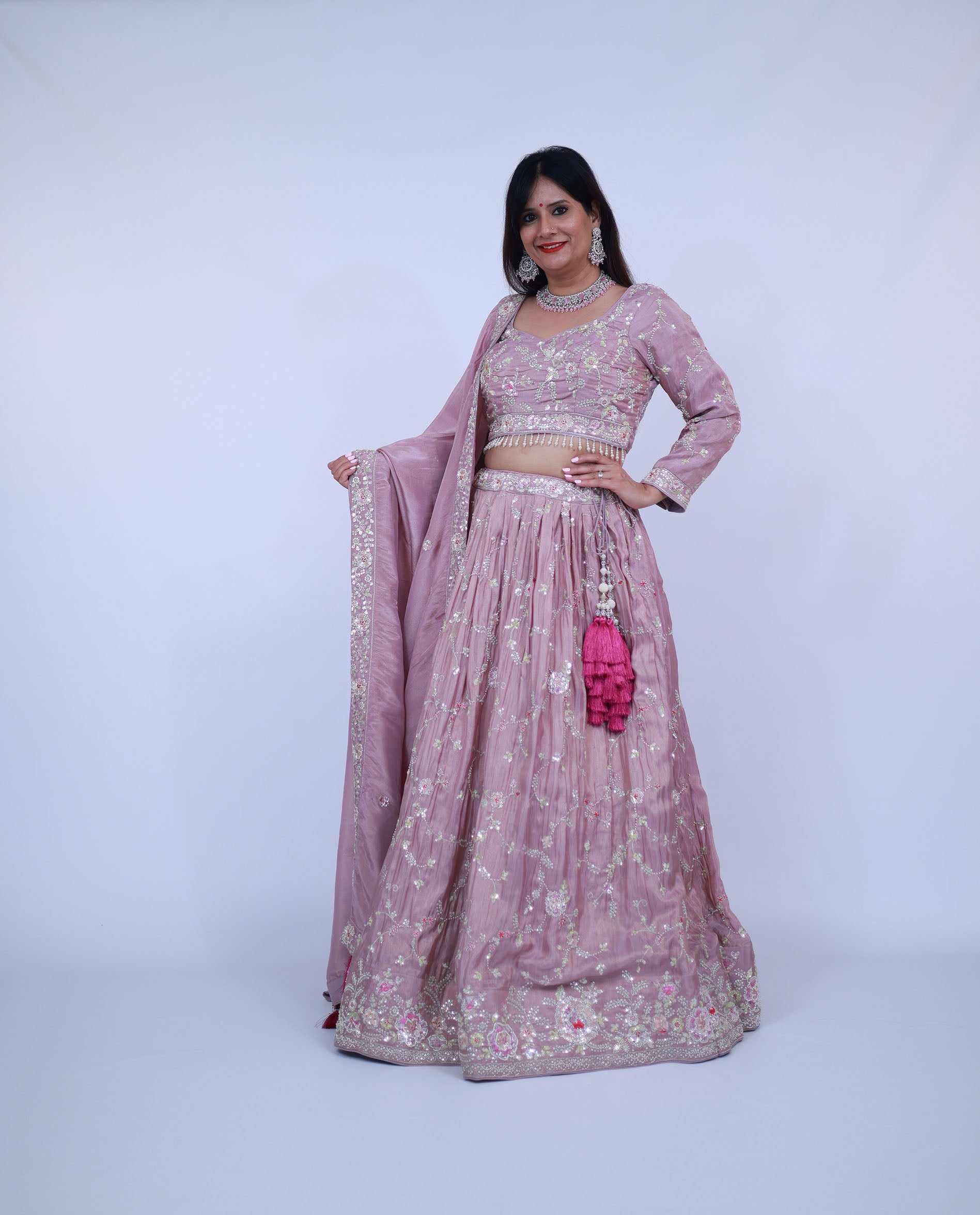 Tissue Silk Lehenga in Lavender