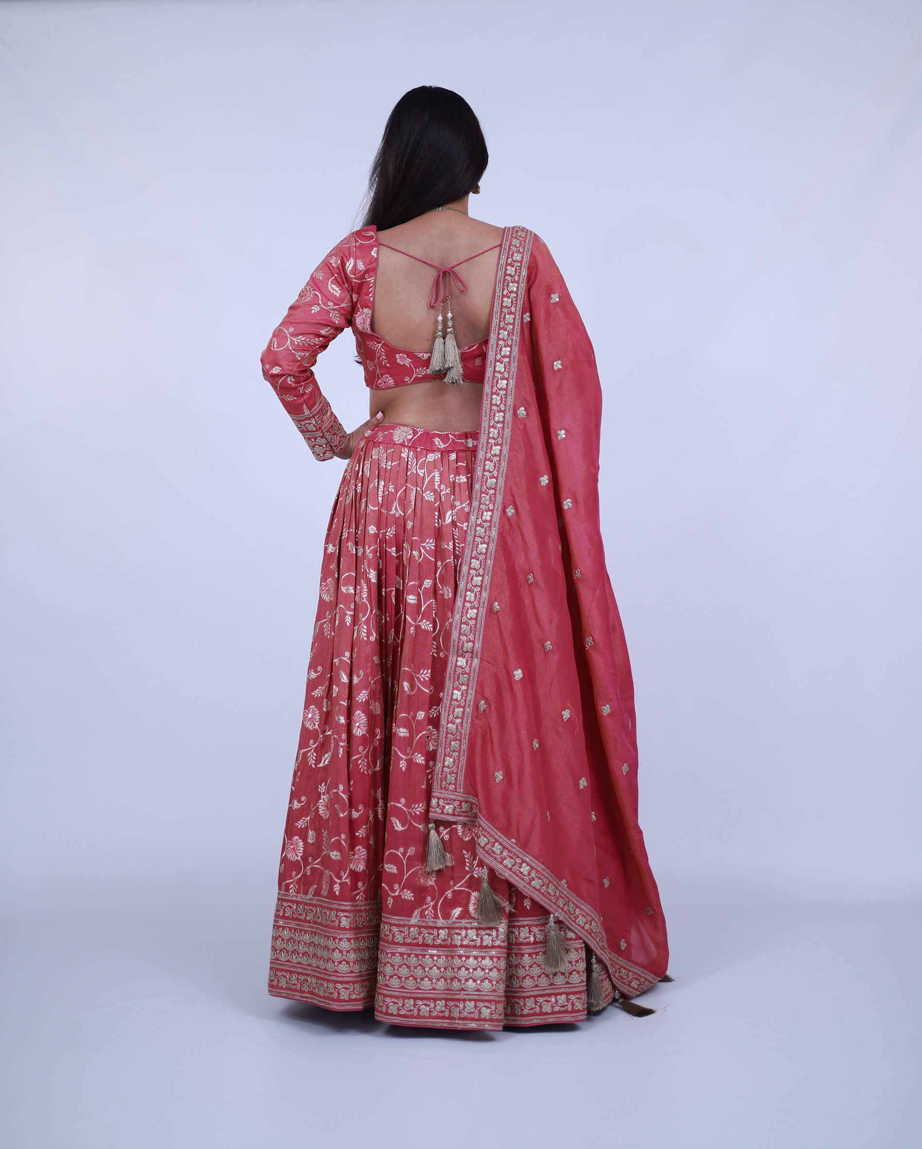 Banarasi Weaving Tissue Silk Lehenga in Peach