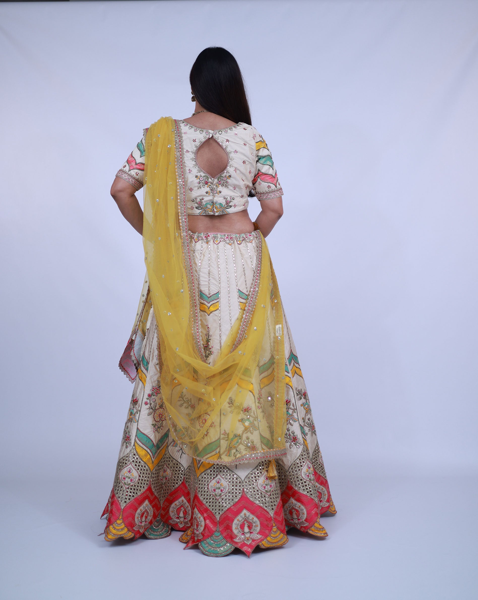 Multicolor Silk Lehenga in Ivory Base