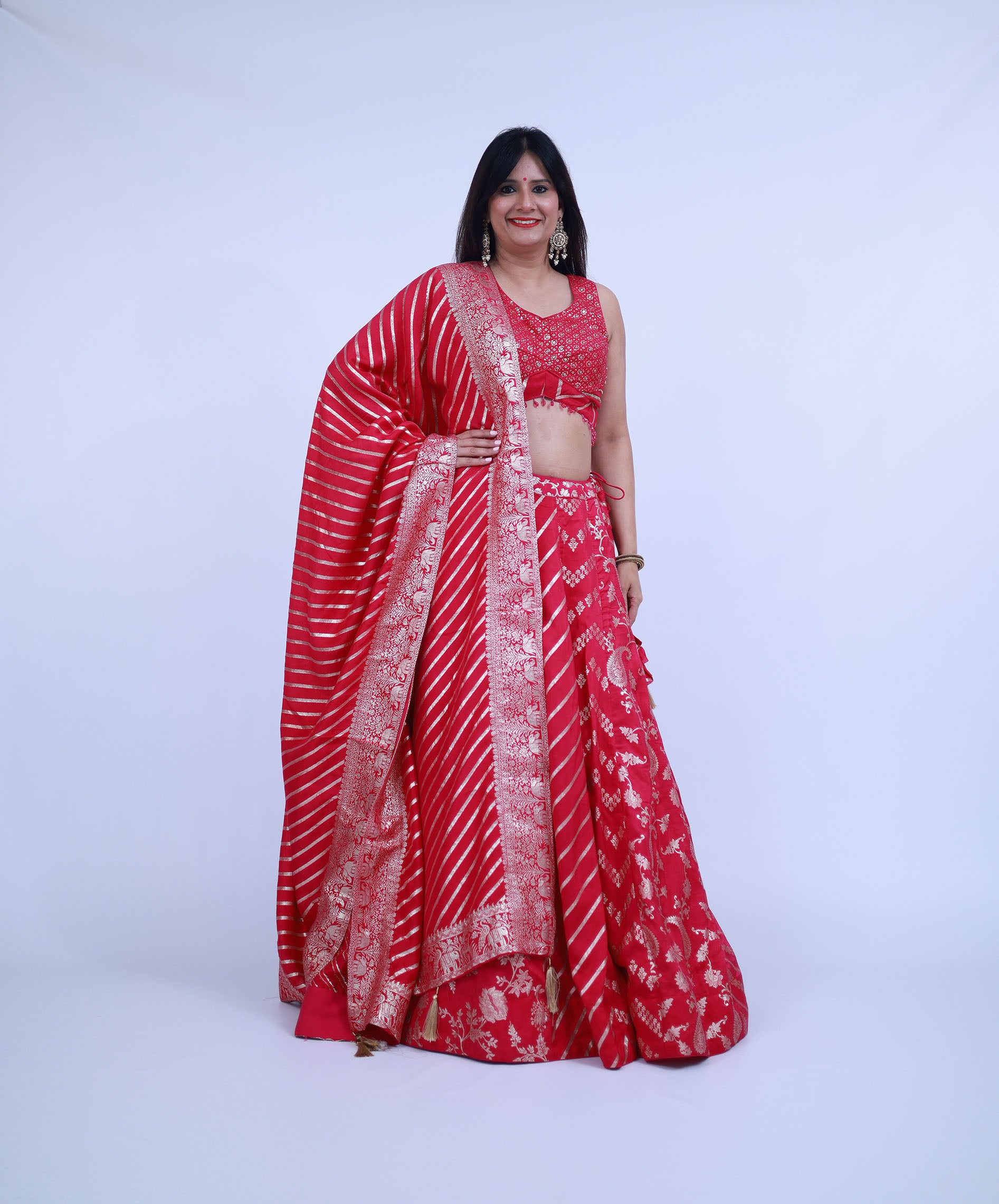 Pink Banarsi Lehenga with cutout blouse