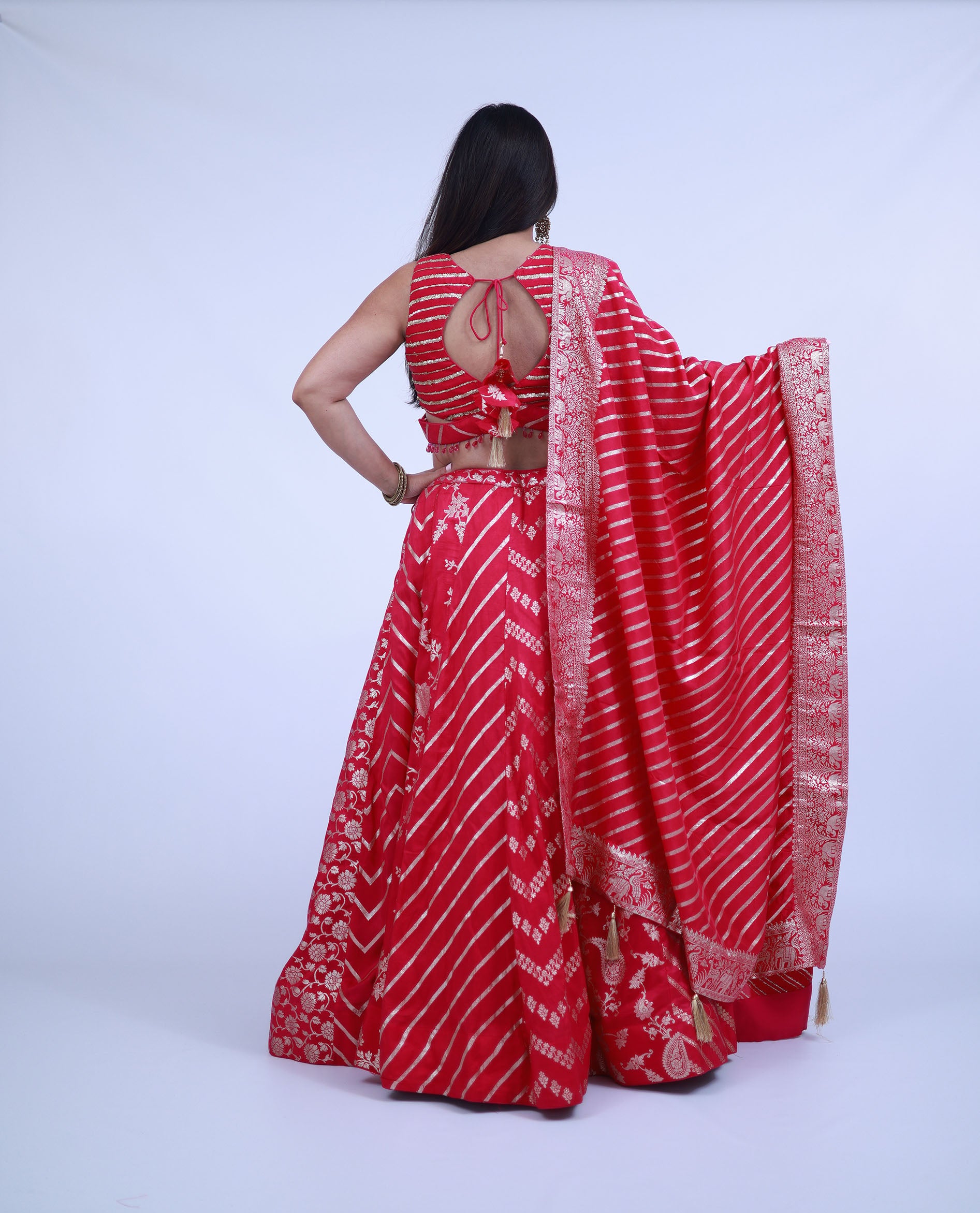 Pink Banarsi Lehenga with cutout blouse