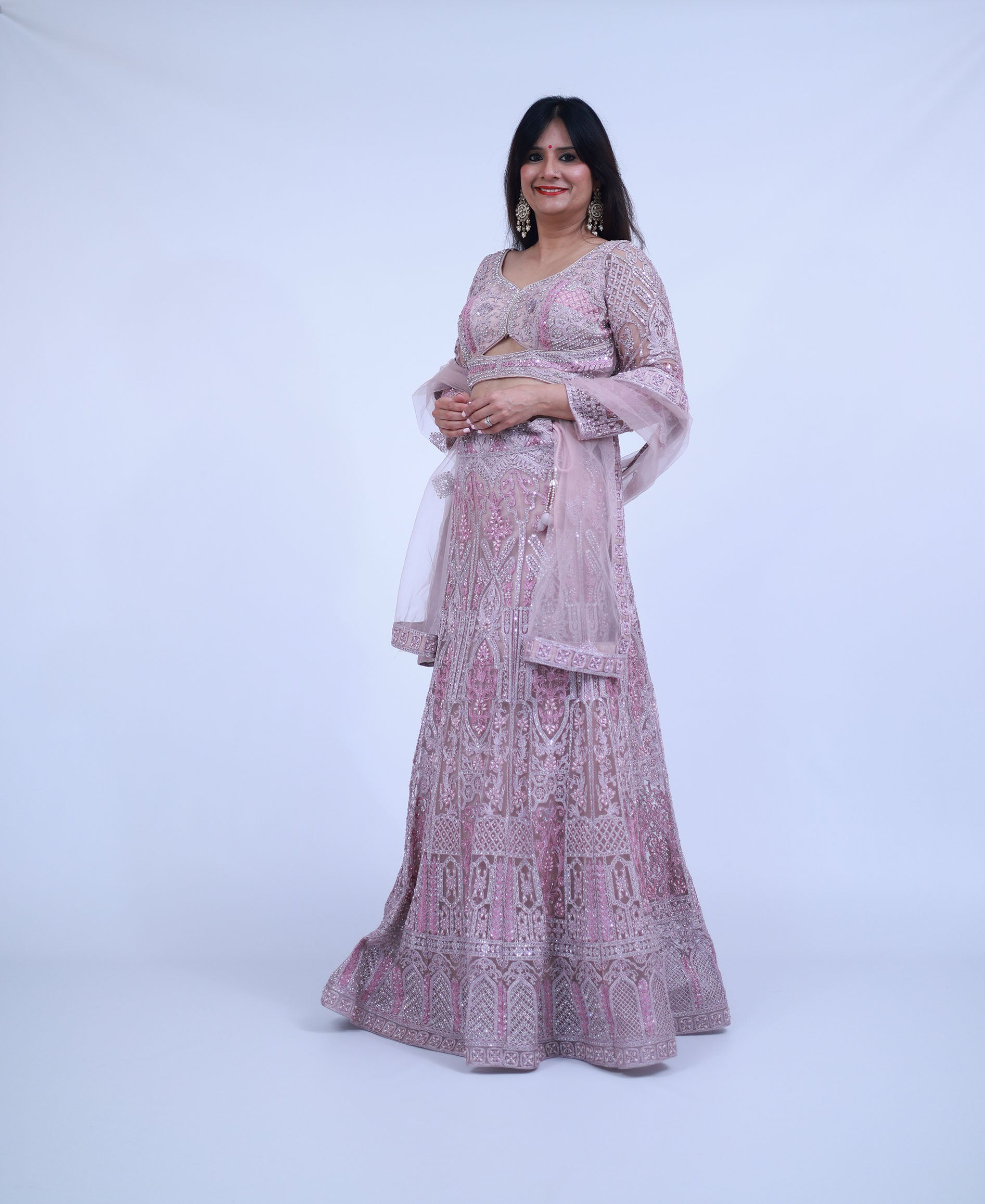 Pink A-Line Lehenga with pearl work