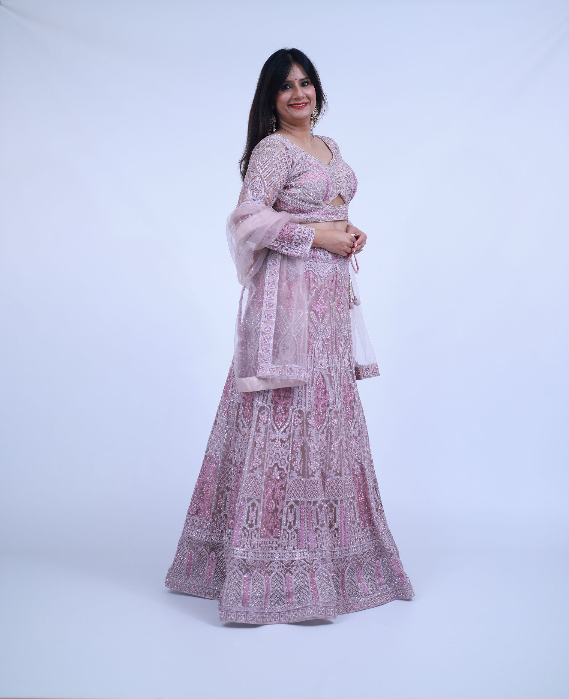 Pink A-Line Lehenga with pearl work
