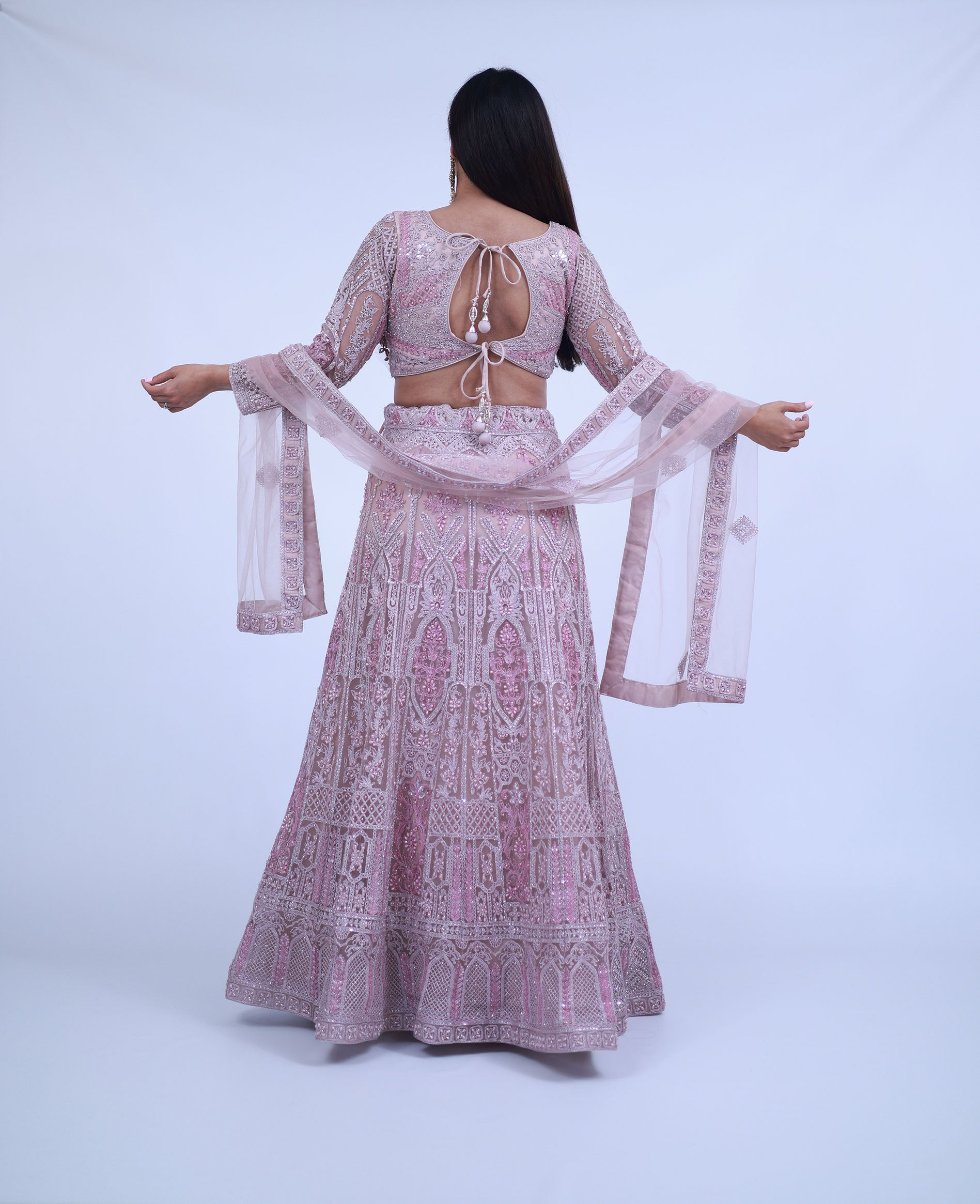 Pink A-Line Lehenga with pearl work