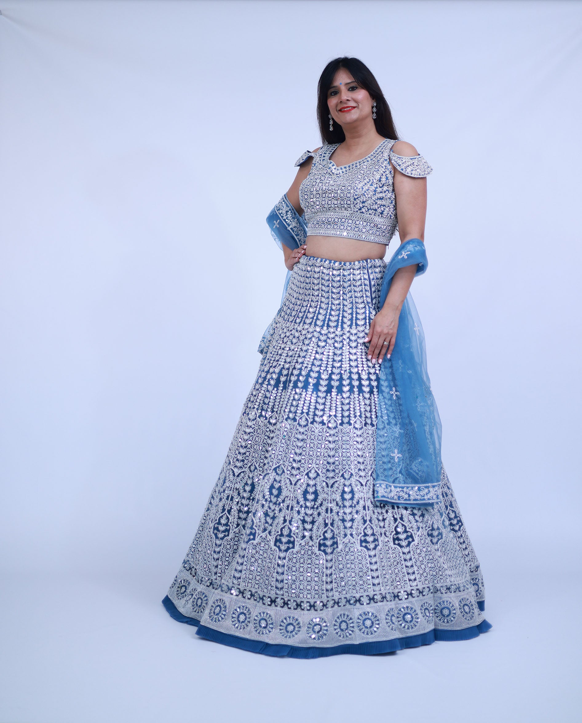 Pastel Powder Blue lehenga with real mirror work