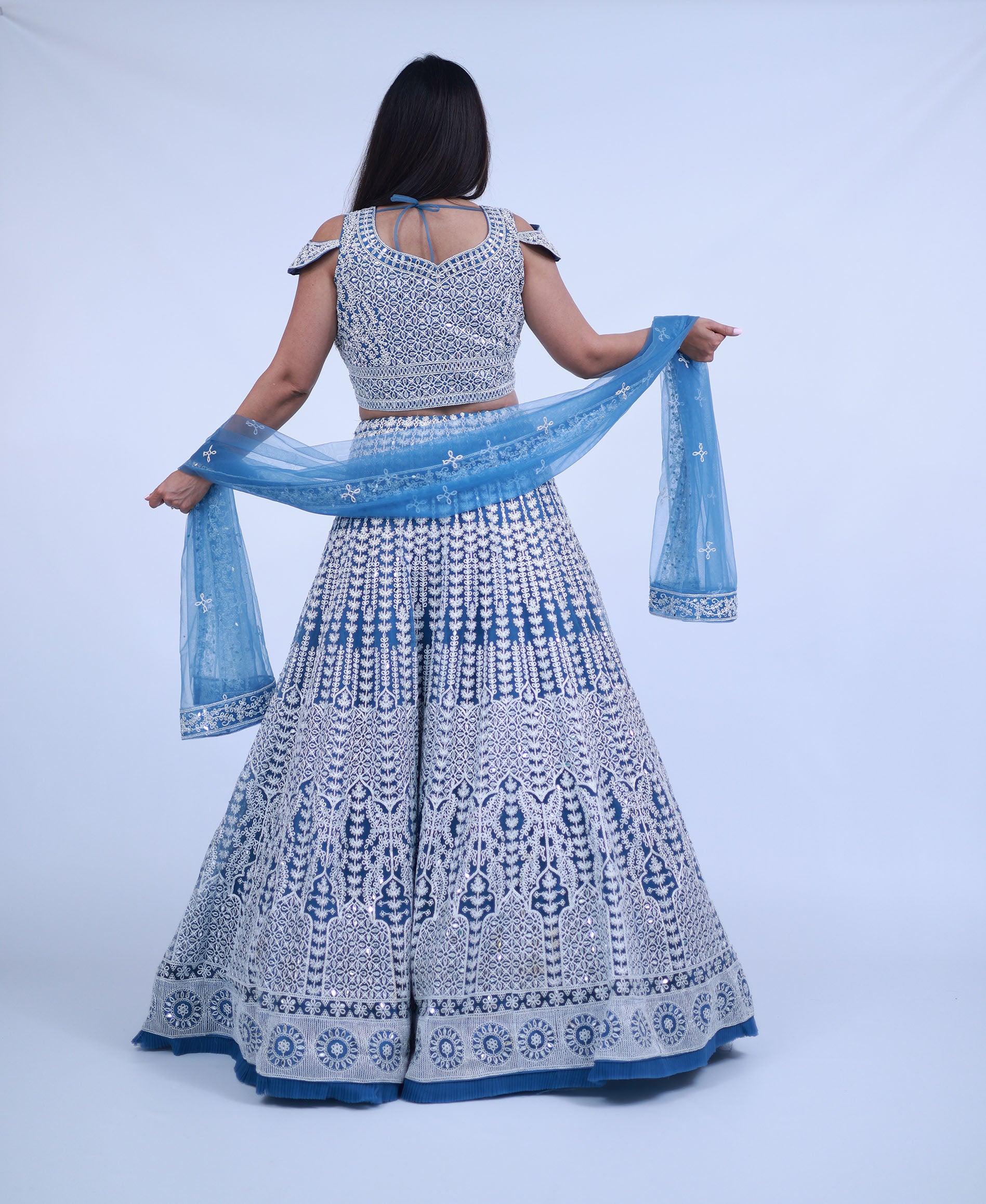 Pastel Powder Blue lehenga with real mirror work