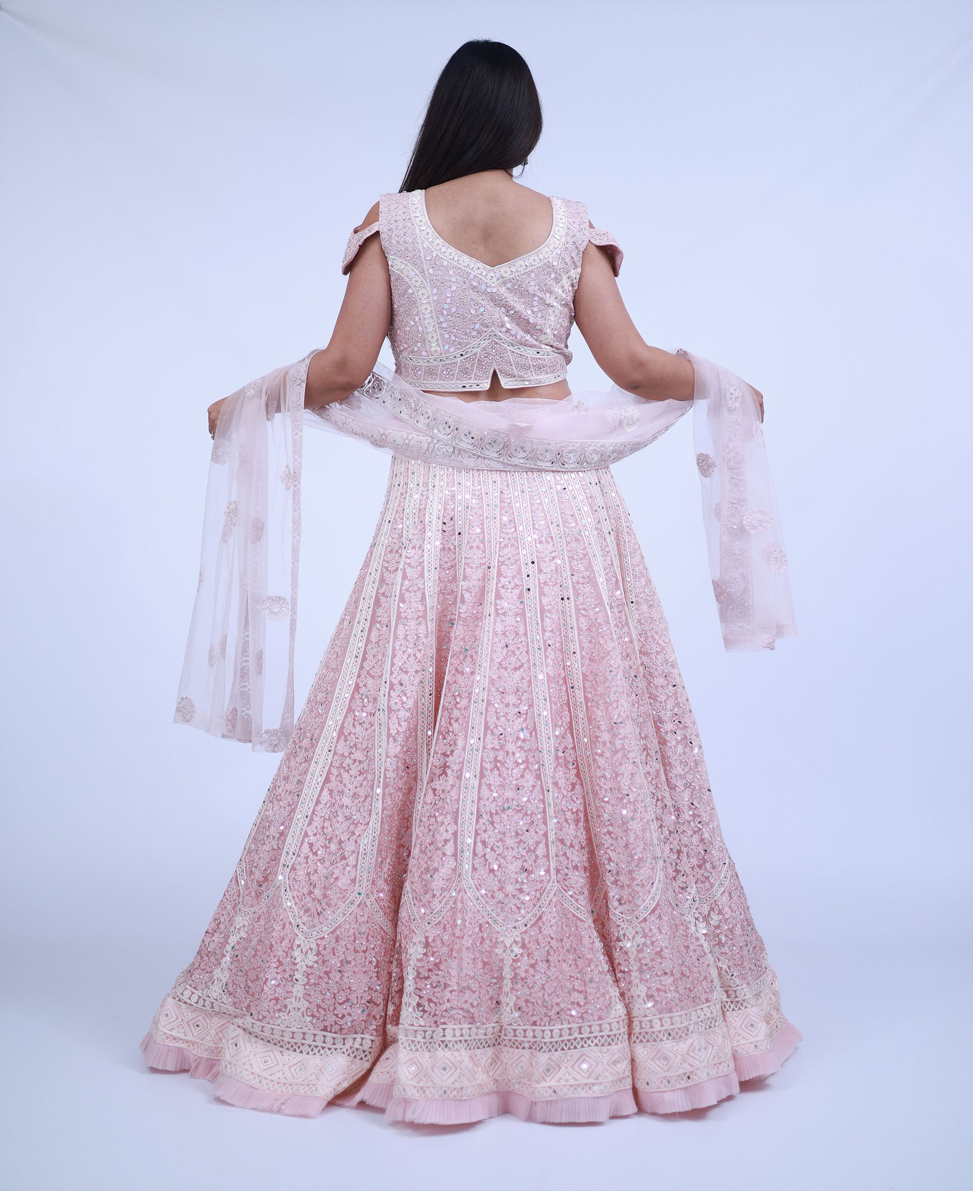 Pastel Powder Pink Lehenga with Real Mirror work