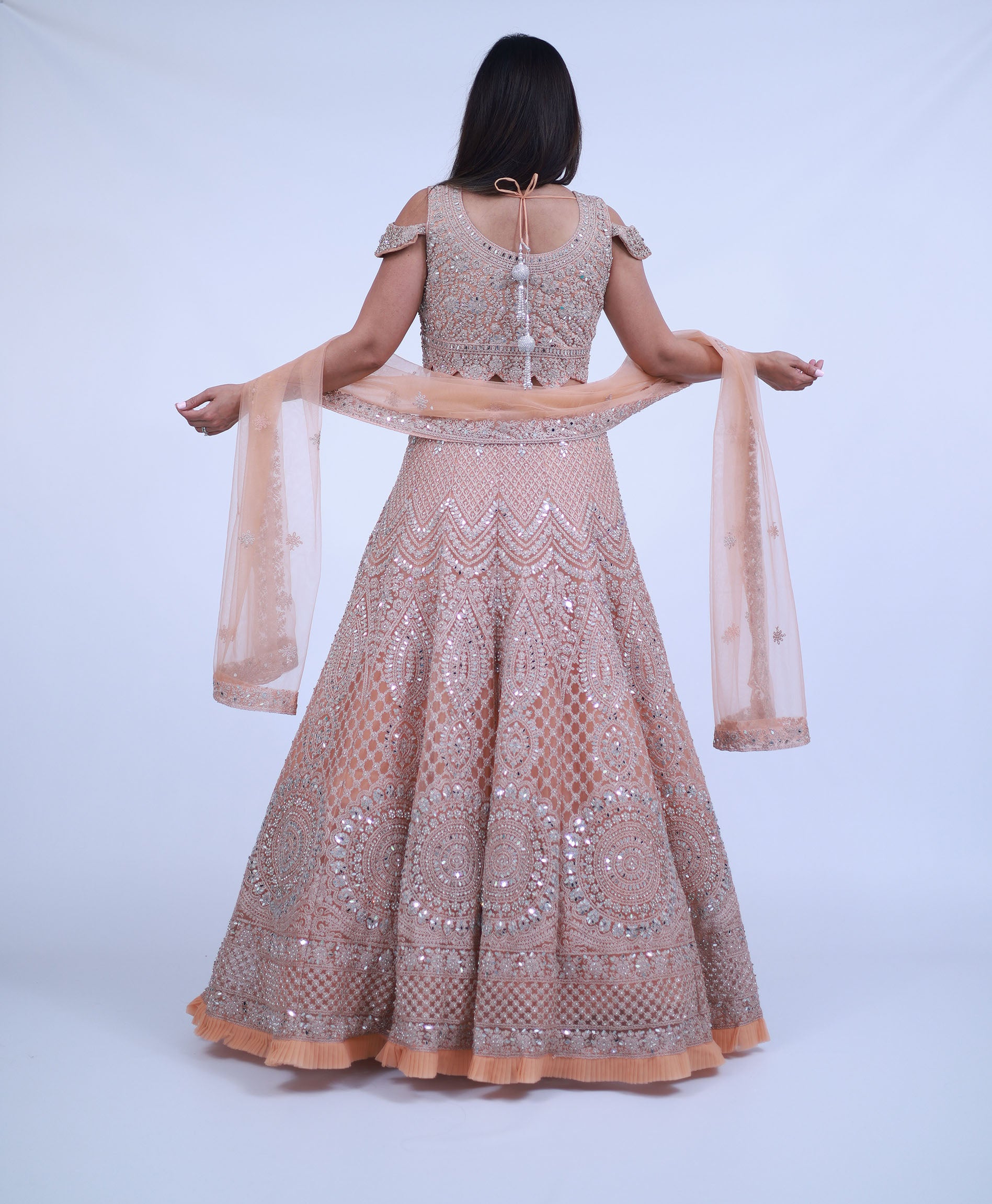 Pastel Peach Lehenga with real mirror work