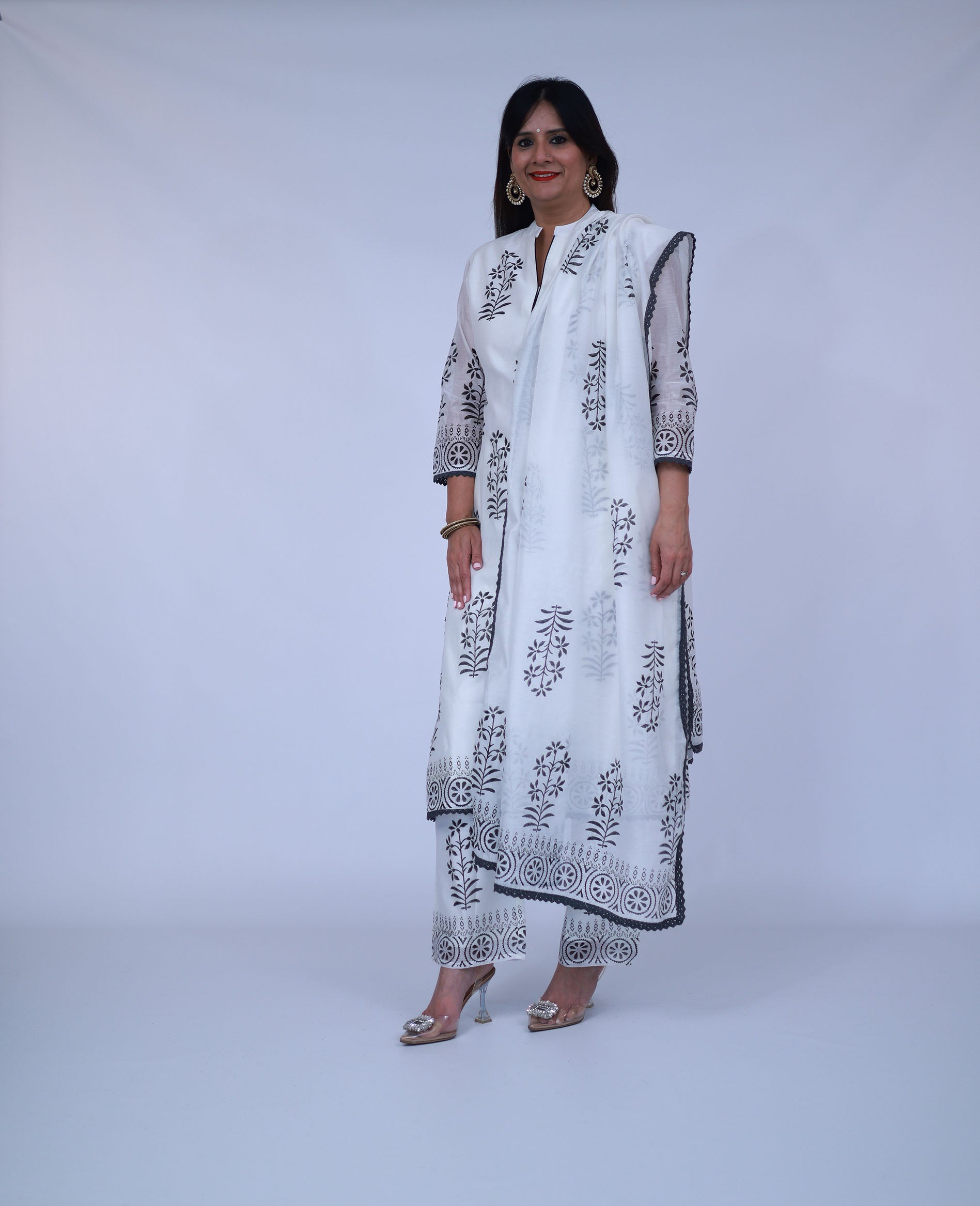 White Cotton Suit with lining and dupatta
