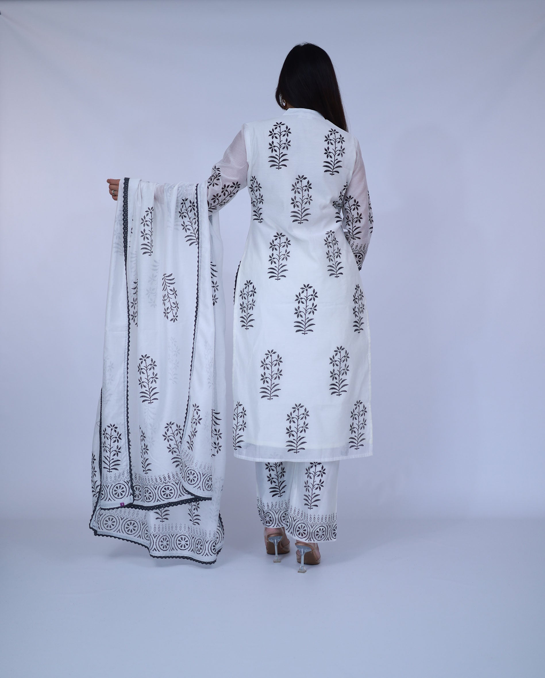 White Cotton Suit with lining and dupatta