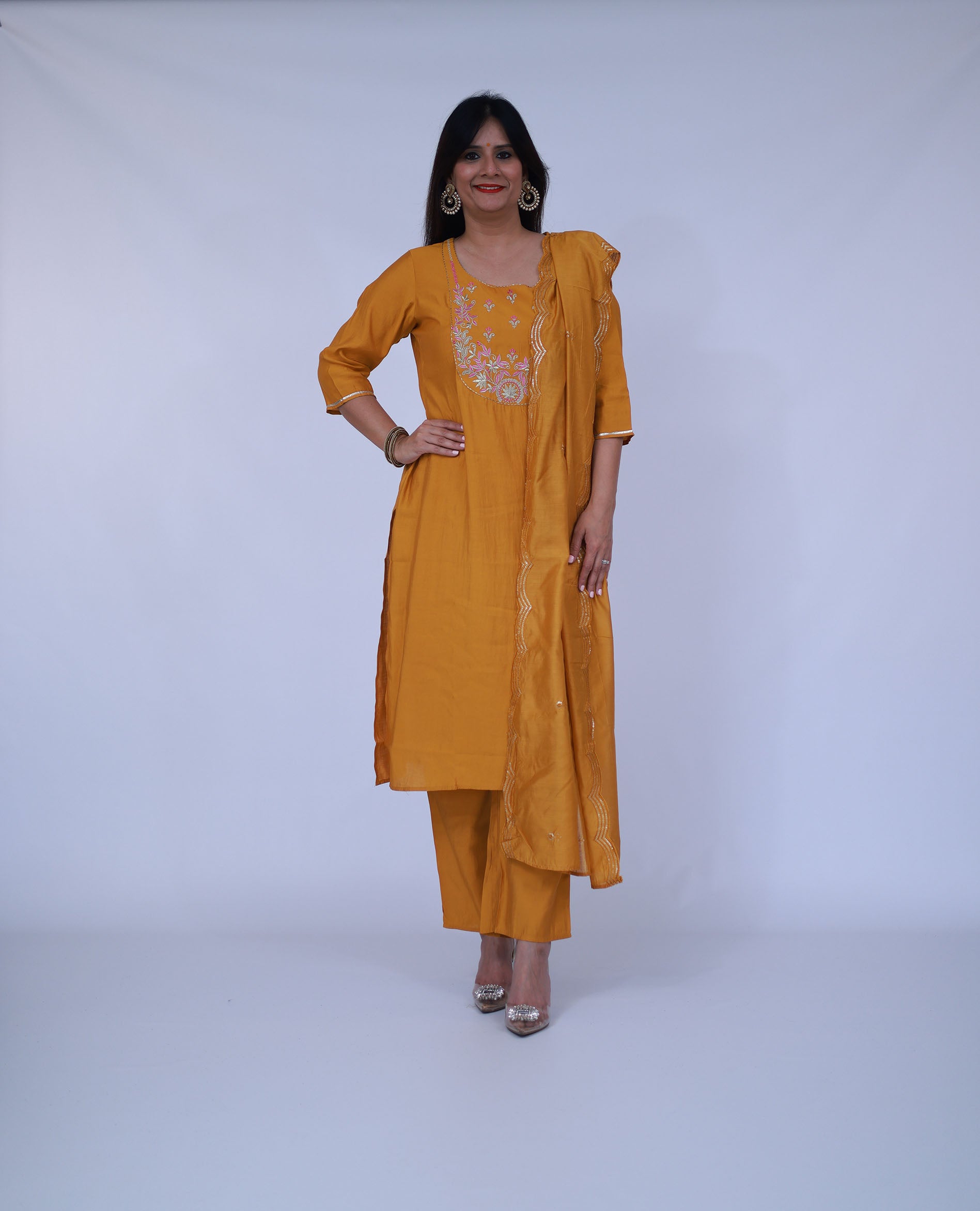 Yellow Silk blend suit with dupatta
