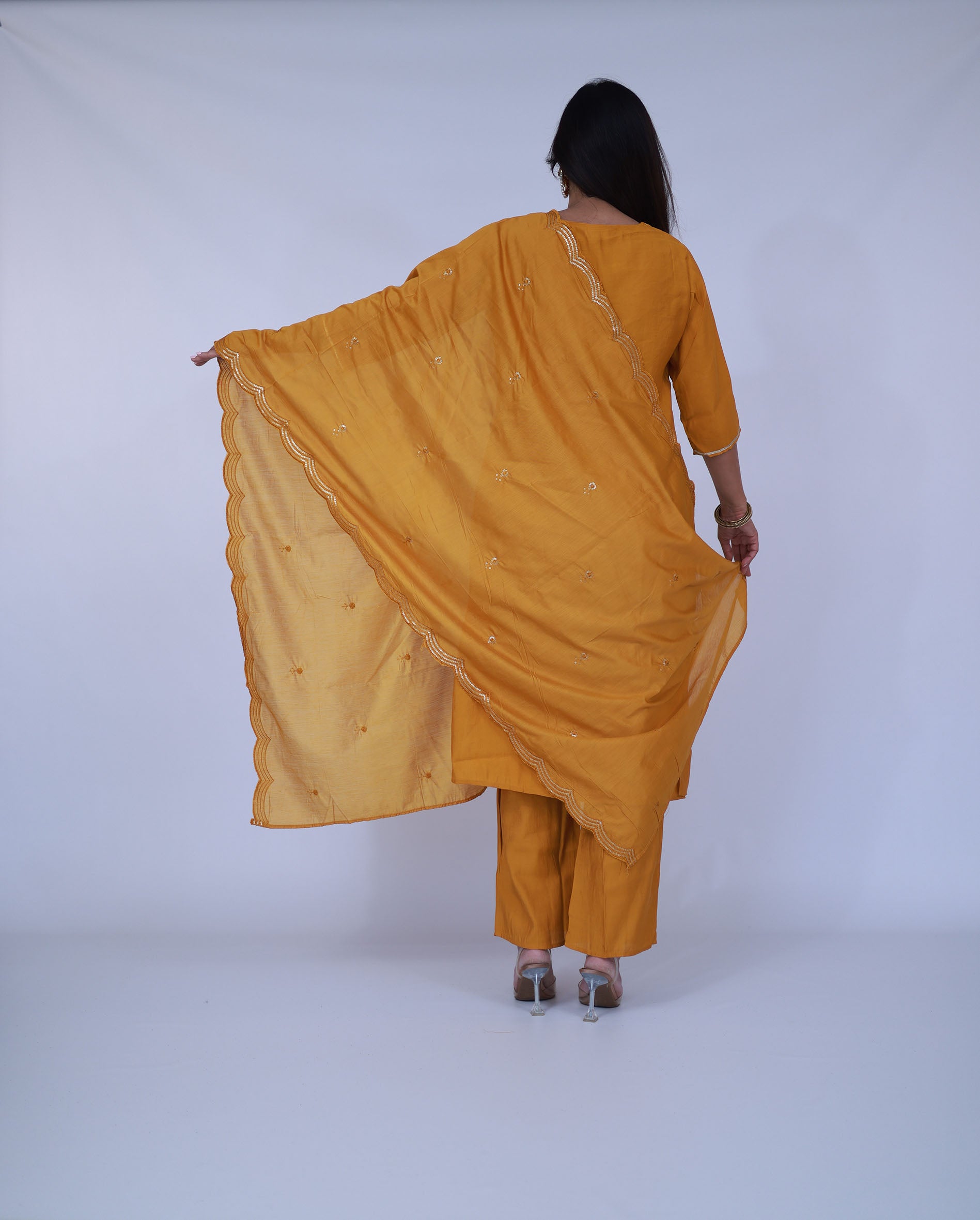 Yellow Silk blend suit with dupatta