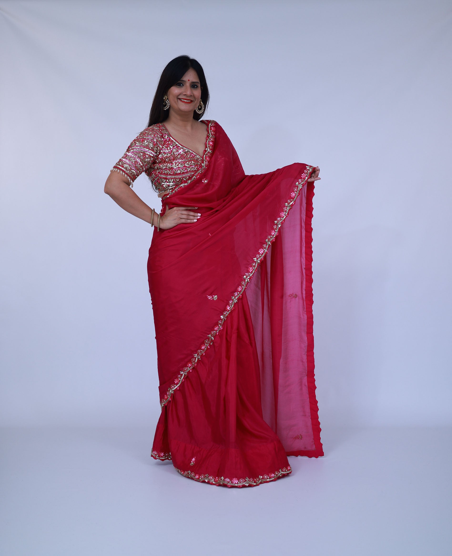 Pink Silk saree with designer blouse