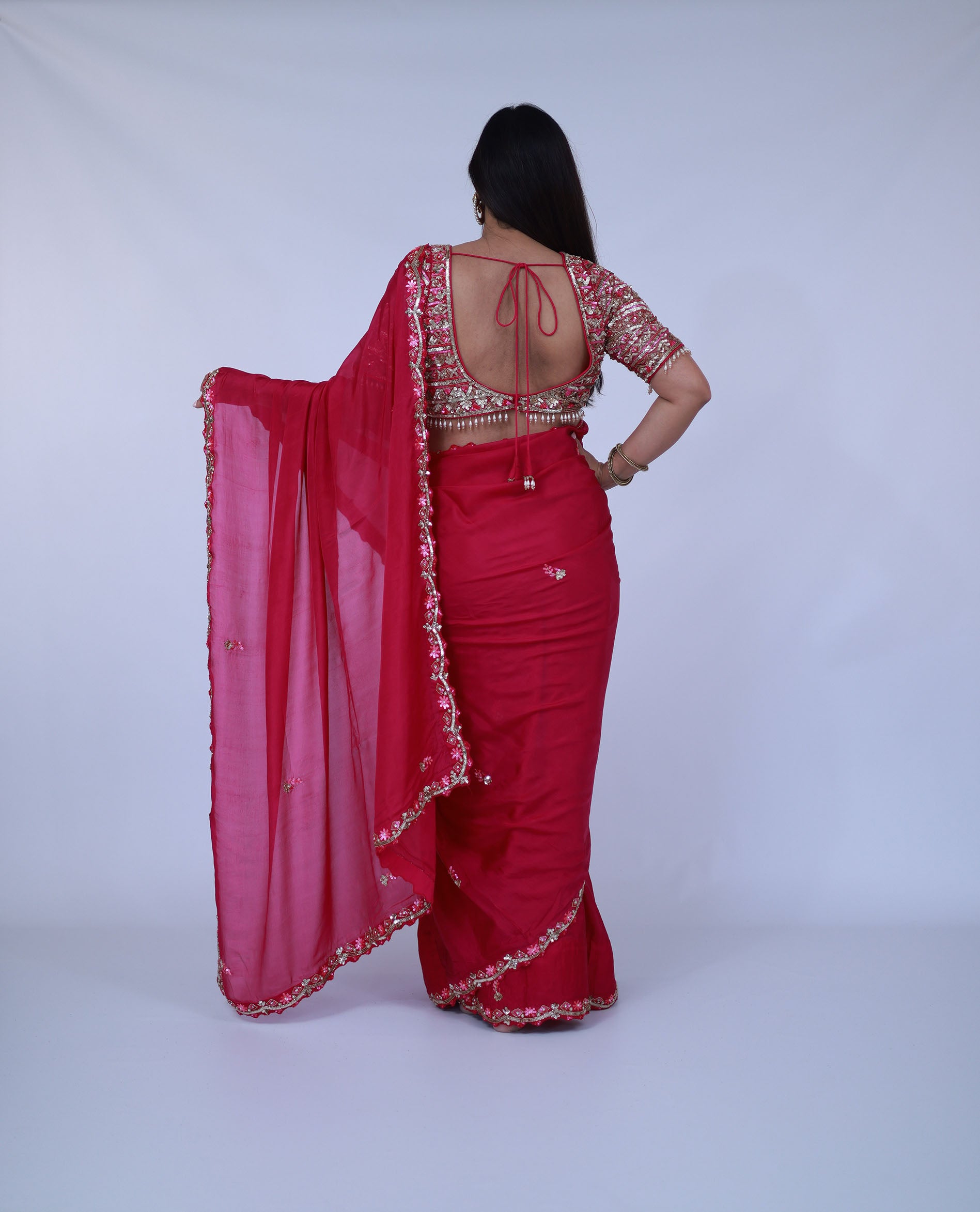 Pink Silk saree with designer blouse