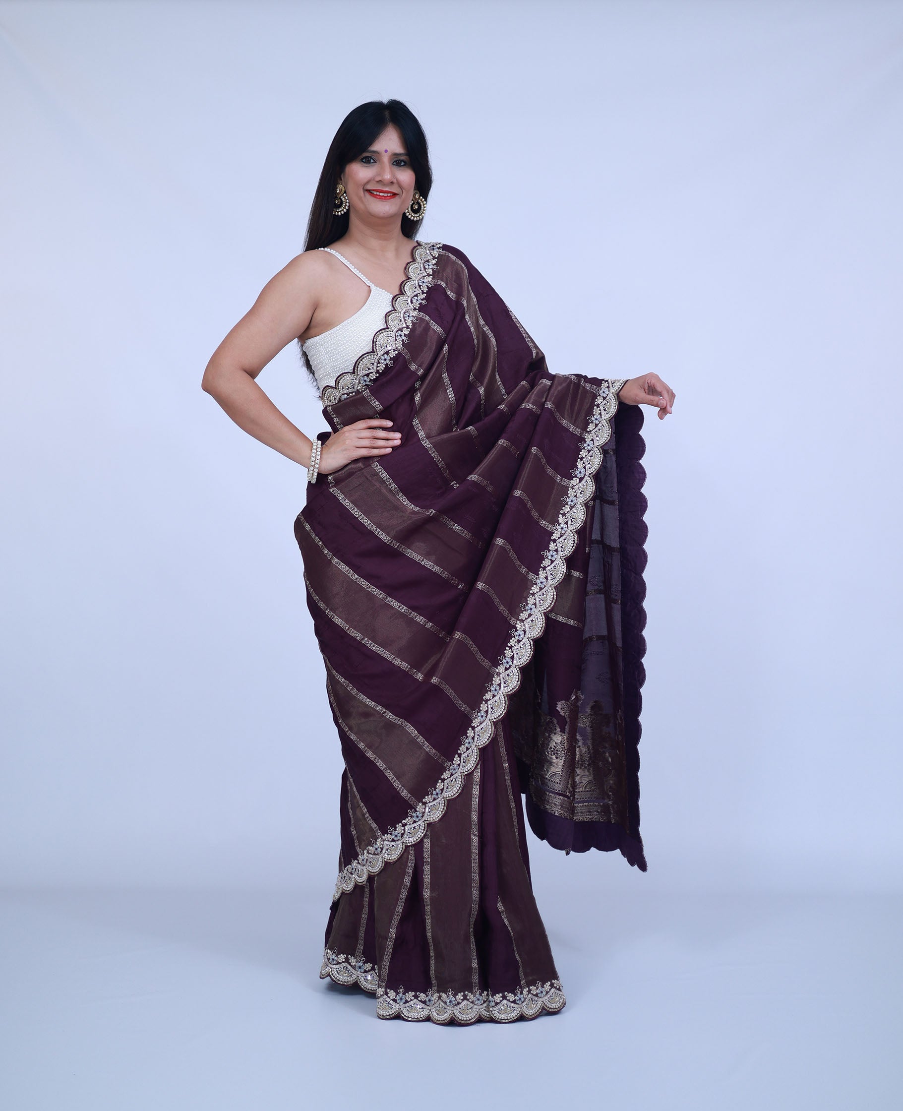 Purple Saree with unstitched blouse