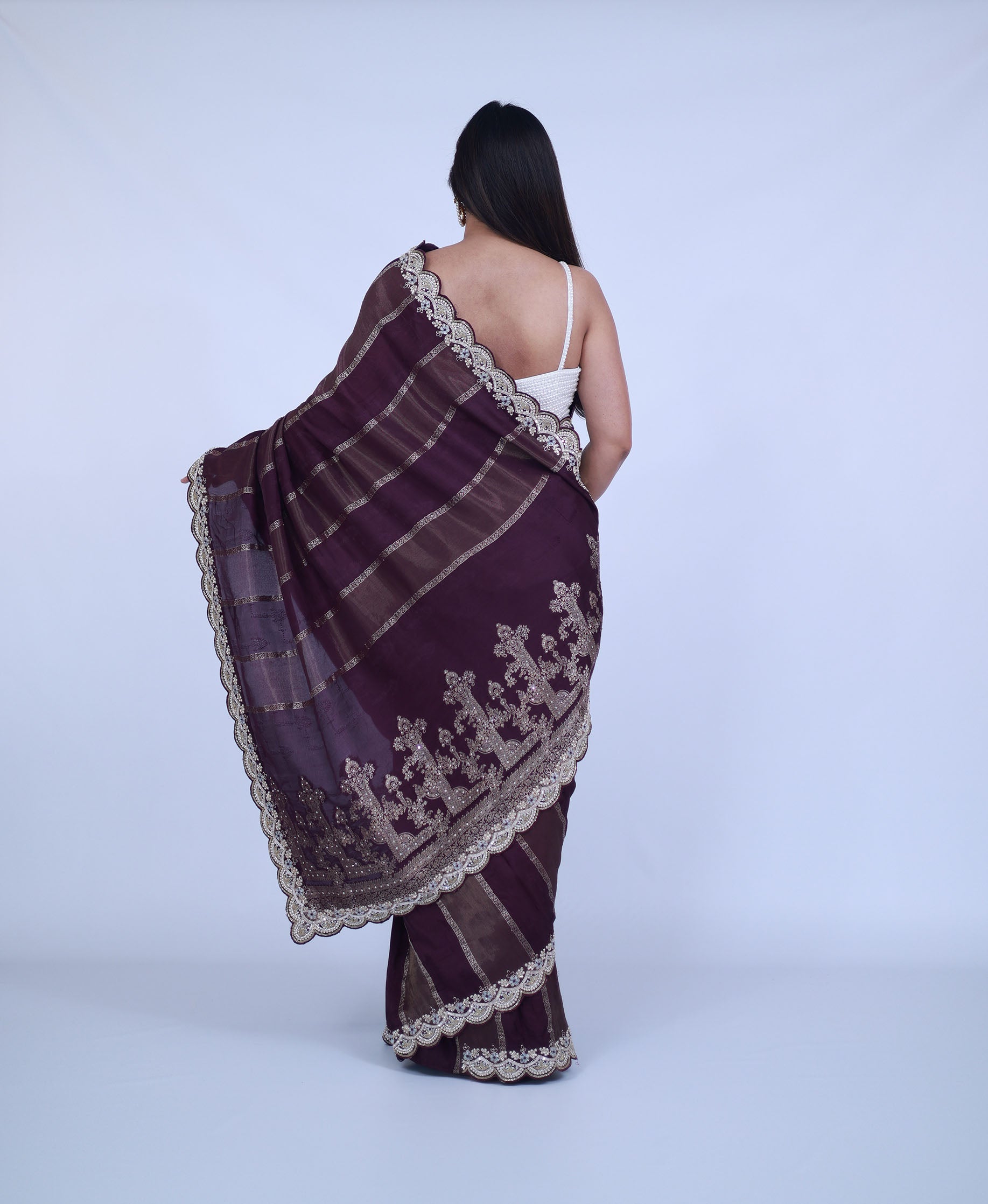 Purple Saree with unstitched blouse