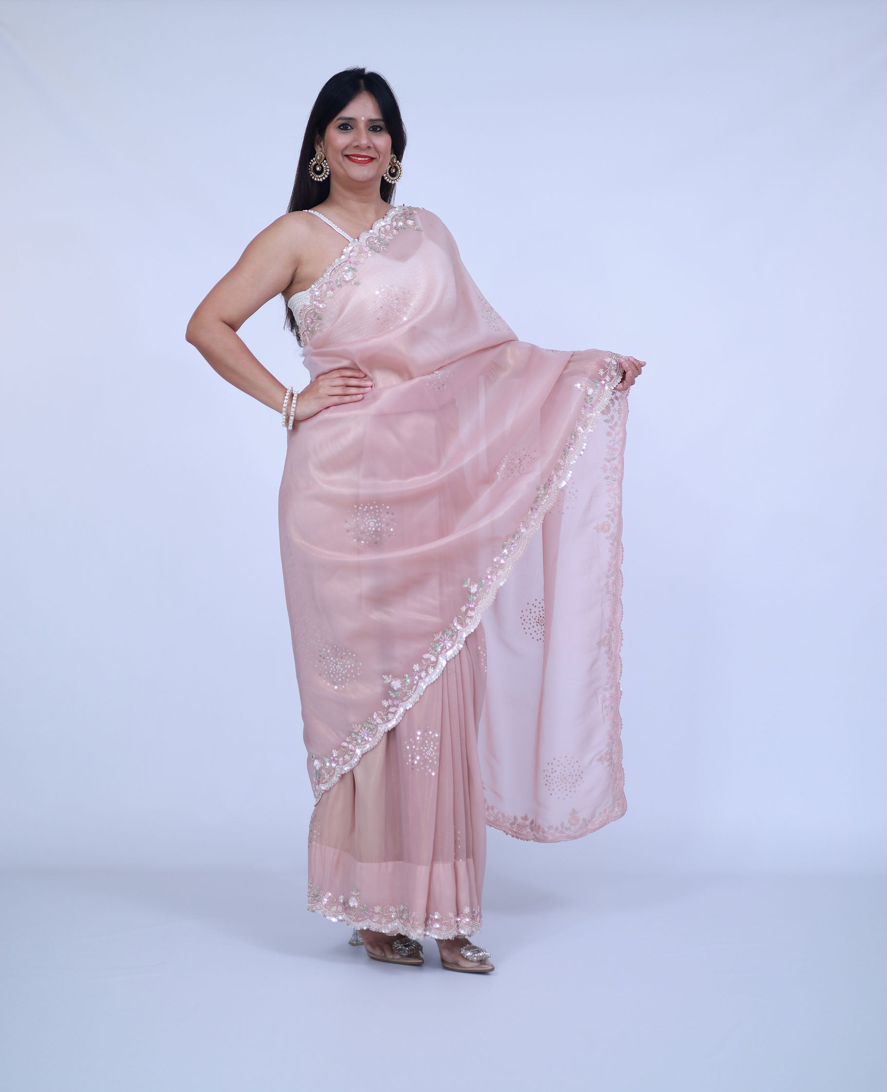 Peach Shimmer Saree with unstitched blouse