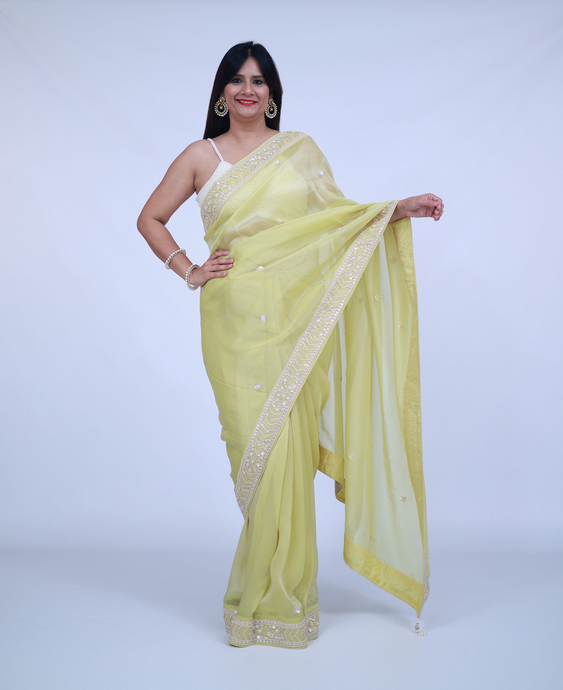 Green Silk saree with unstitched blouse