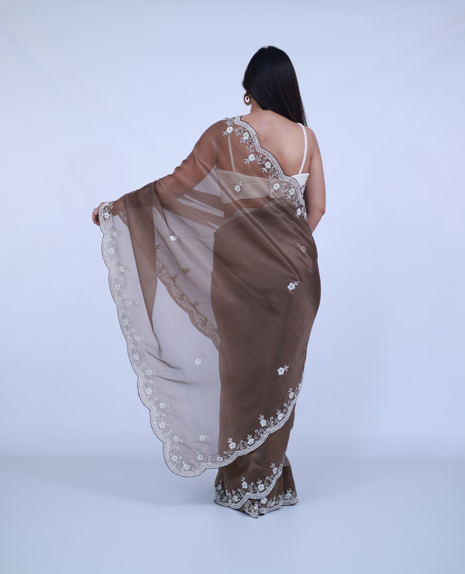 Mocha organza Saree with unstitched blouse