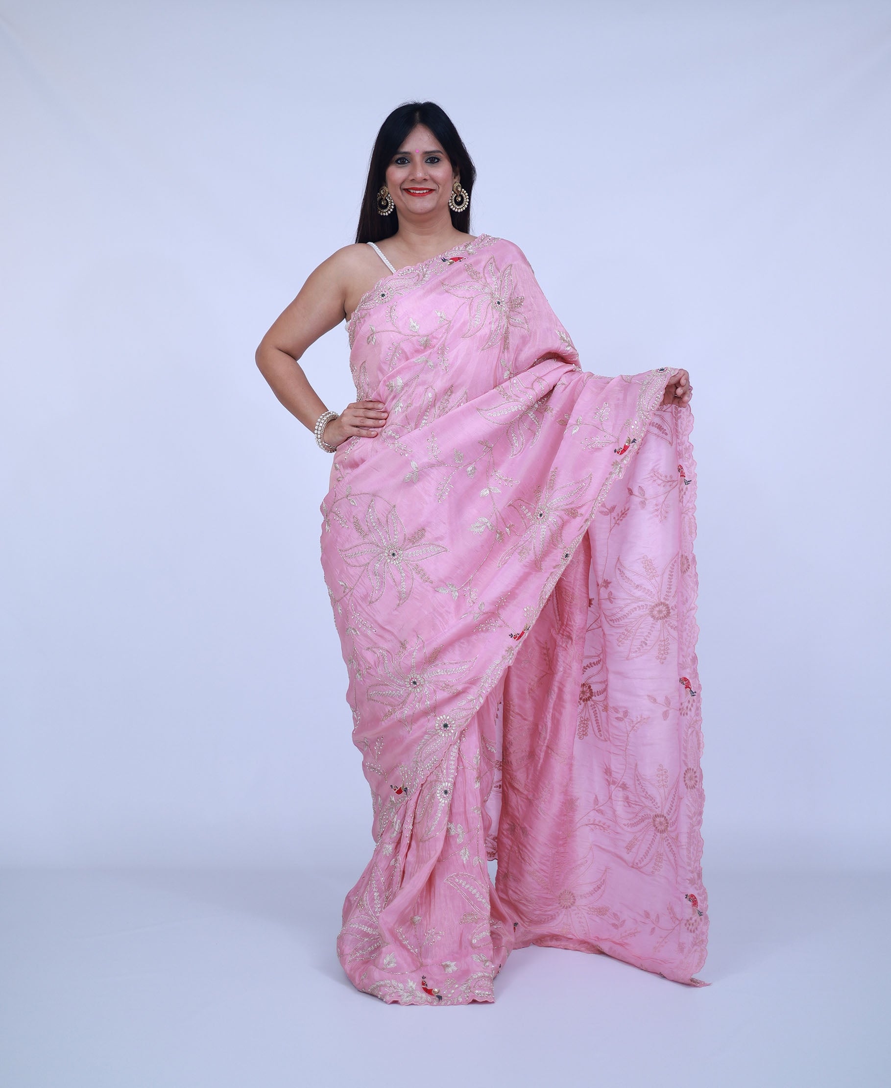Pink Silk Saree with cutdana work