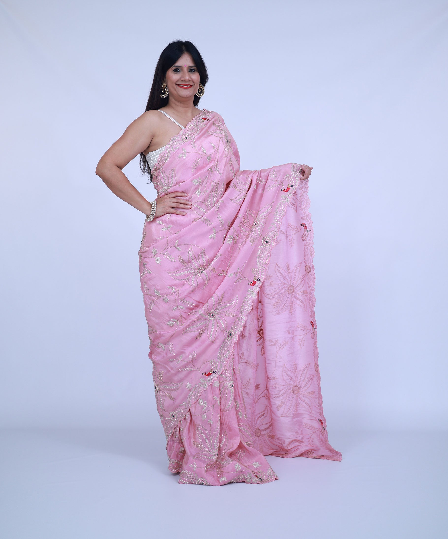 Pink Silk Saree with cutdana work