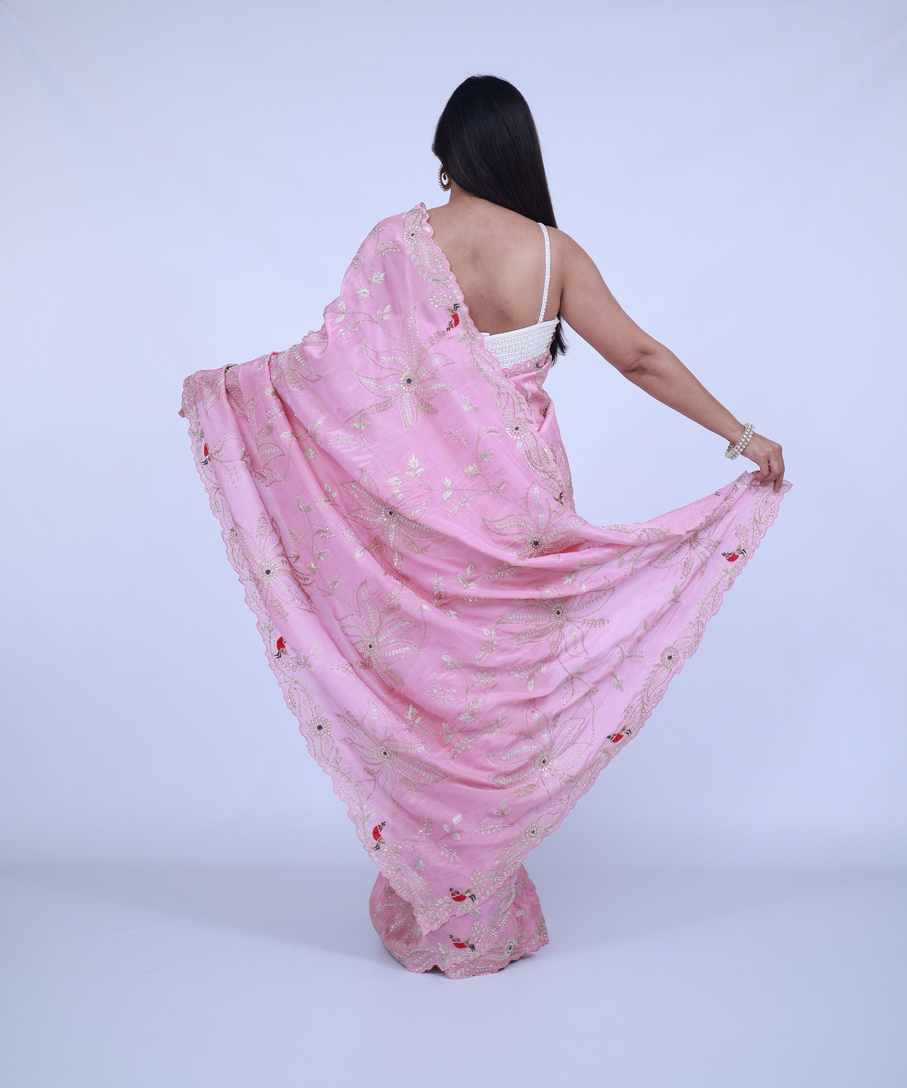 Pink Silk Saree with cutdana work