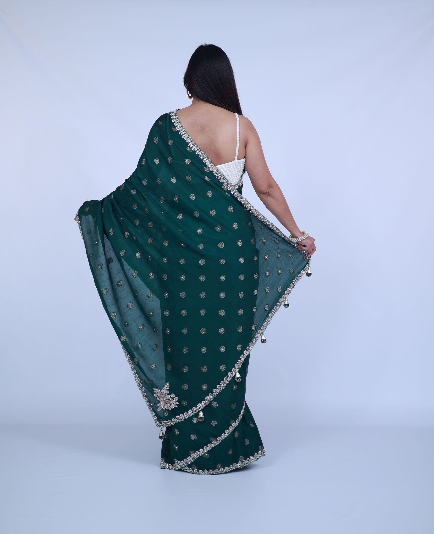 Silk Saree in Bottle Green color with unstitched blouse