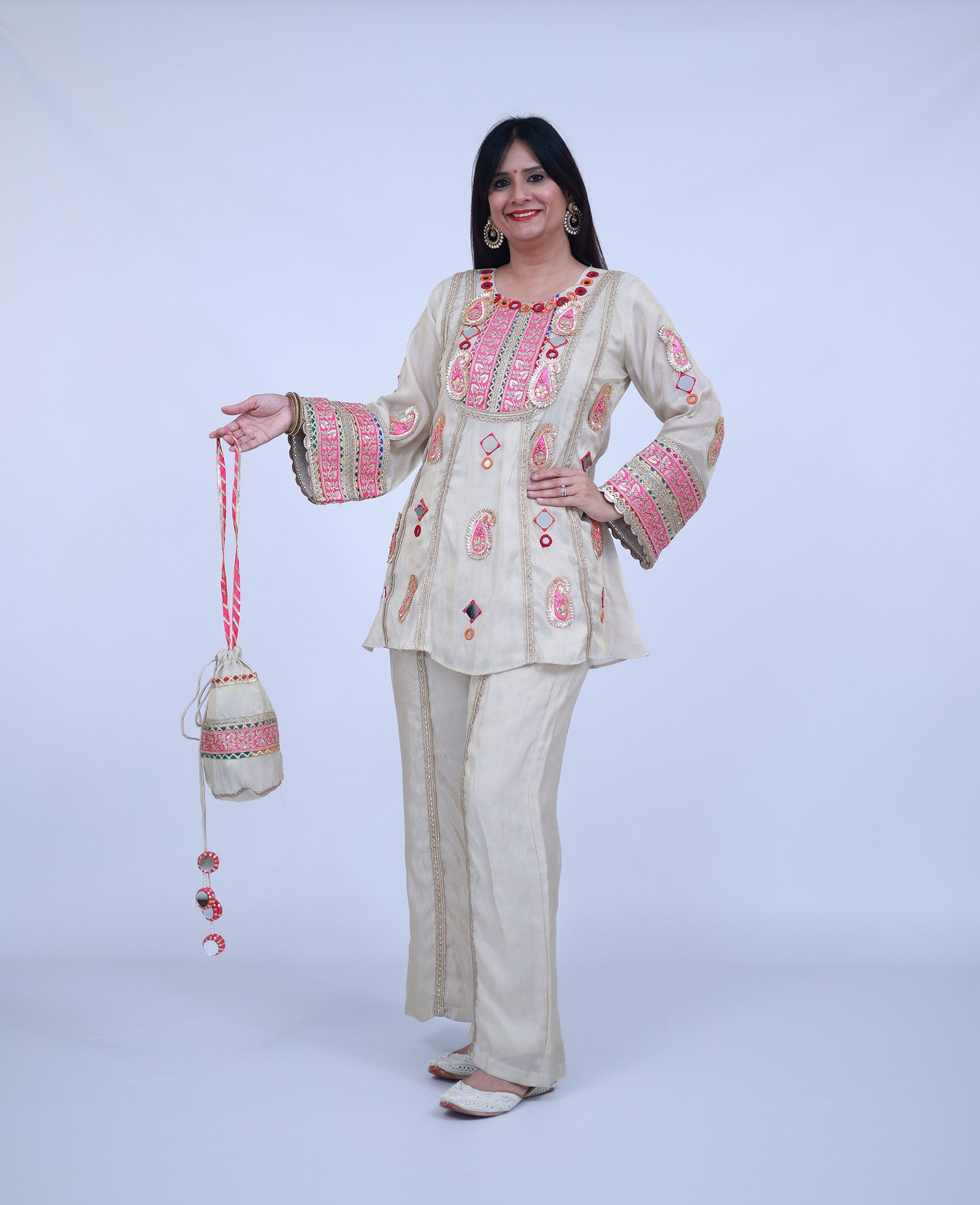 Punjabi Tissue Silk Indo-Western in Beige