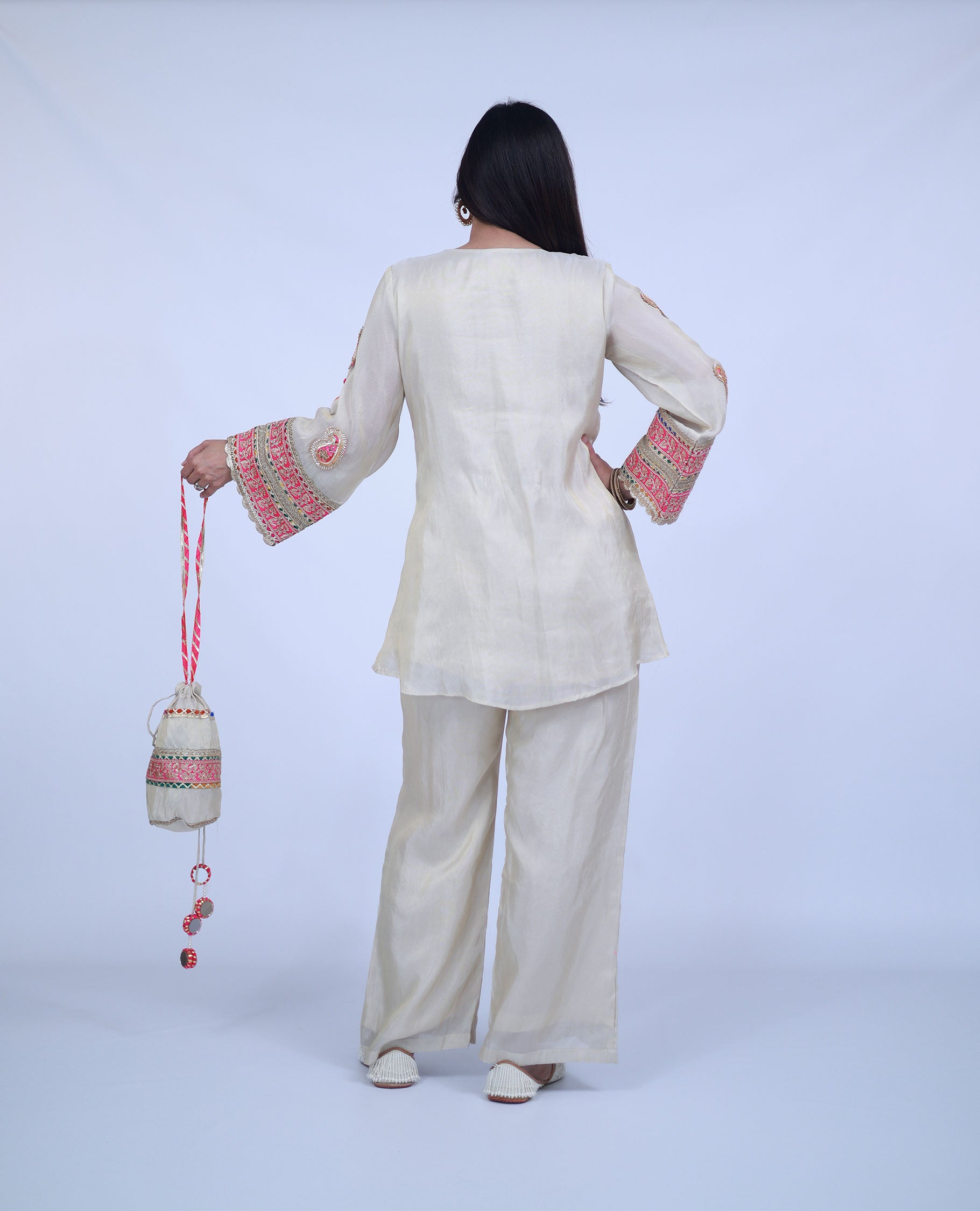 Punjabi Tissue Silk Indo-Western in Beige