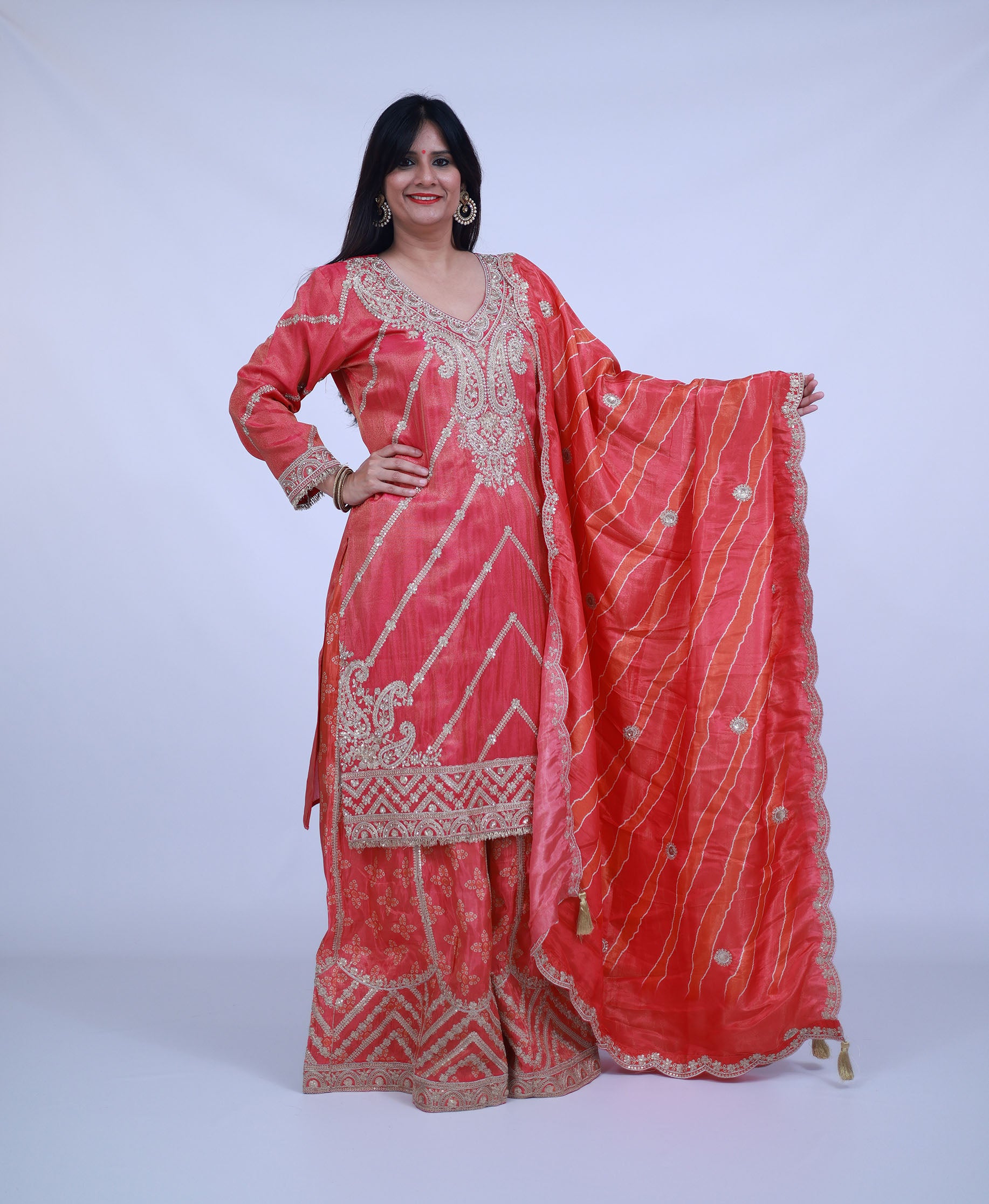Peach Tissue Silk Sharara with Gota Work