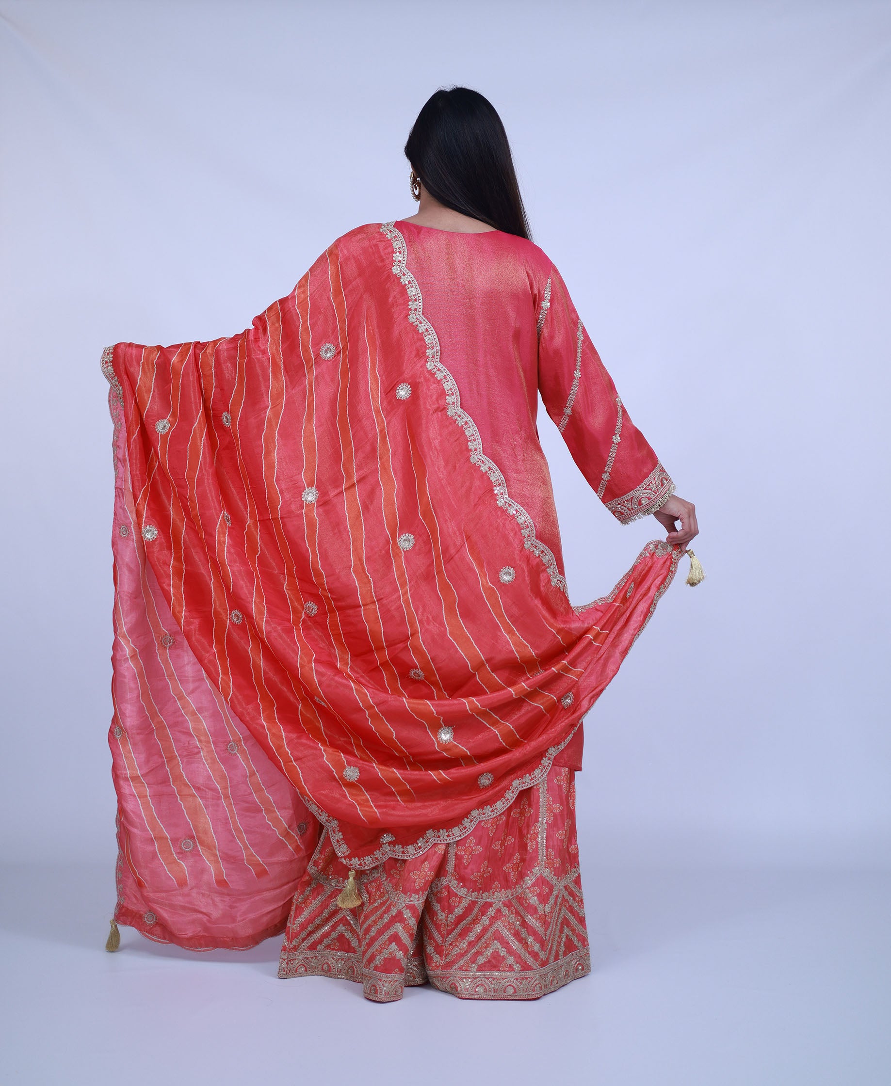 Peach Tissue Silk Sharara with Gota Work