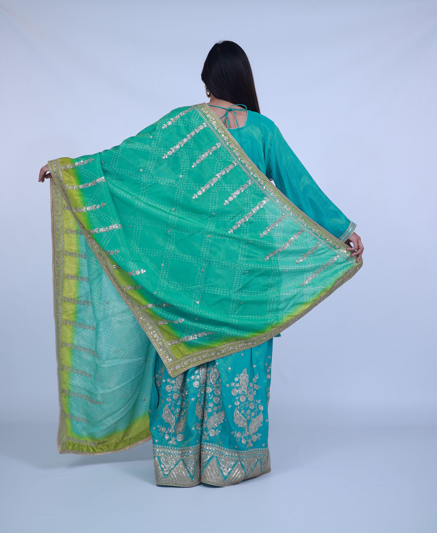 Green Sharara with bandhani dupatta