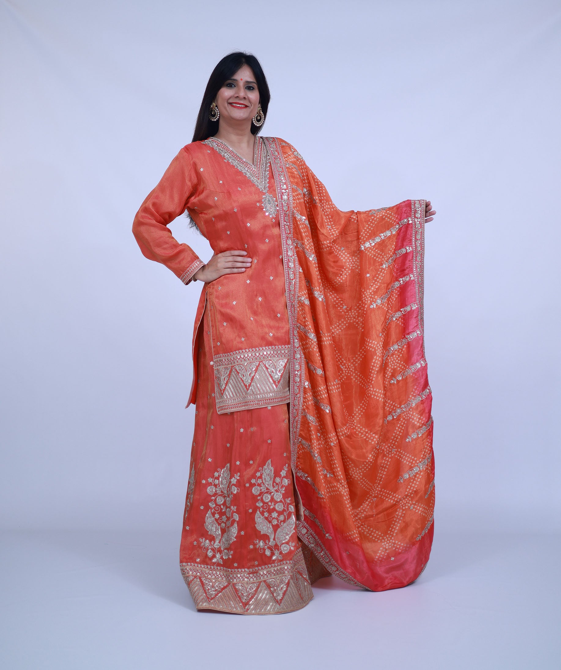 Orange Sharara with bandhani duppatta