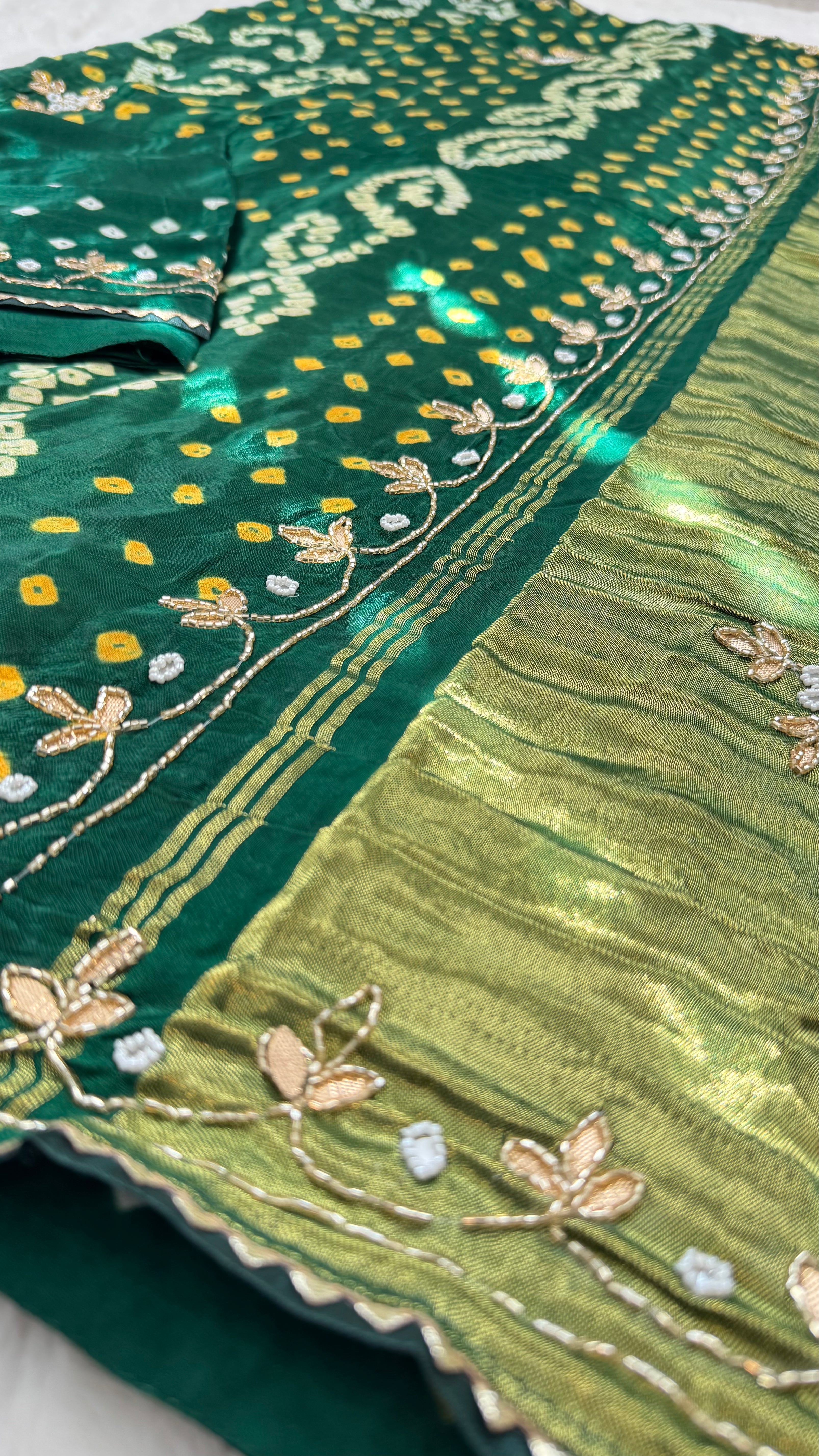 Green Gajji Silk Bandhani saree