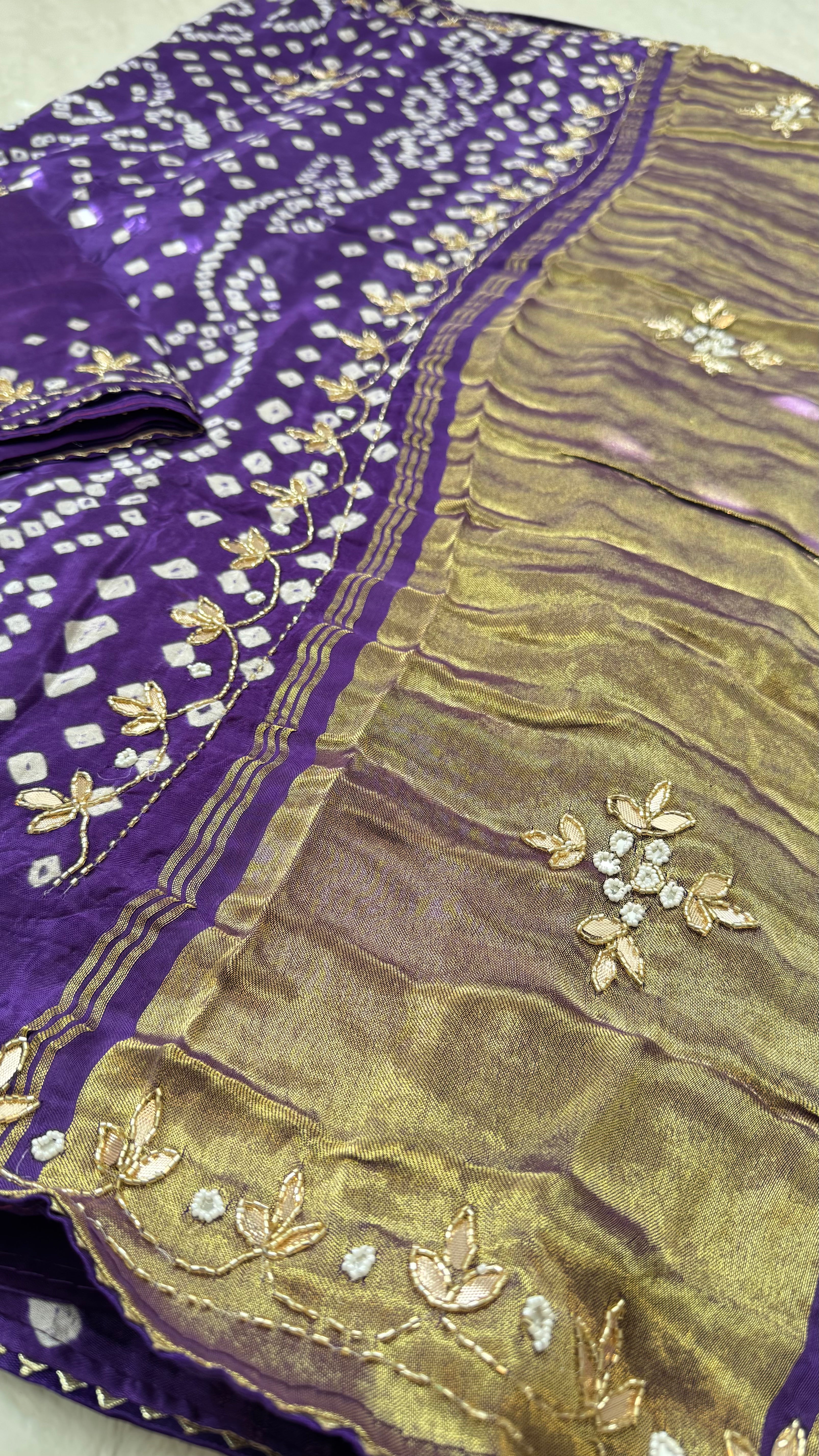 Purple Gajji Silk Bandhani Satee