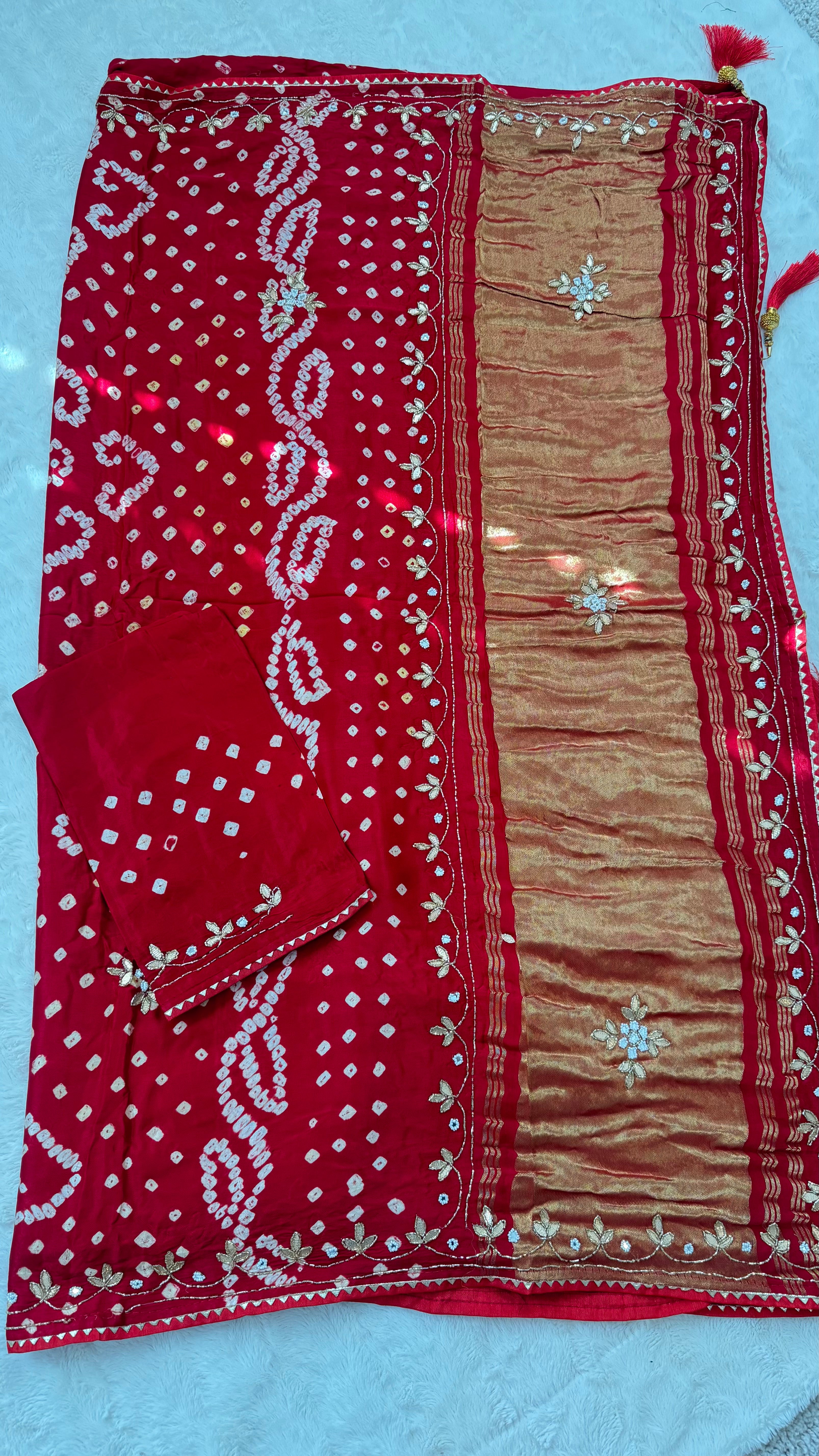 Red Gajji Silk Bandhani Saree