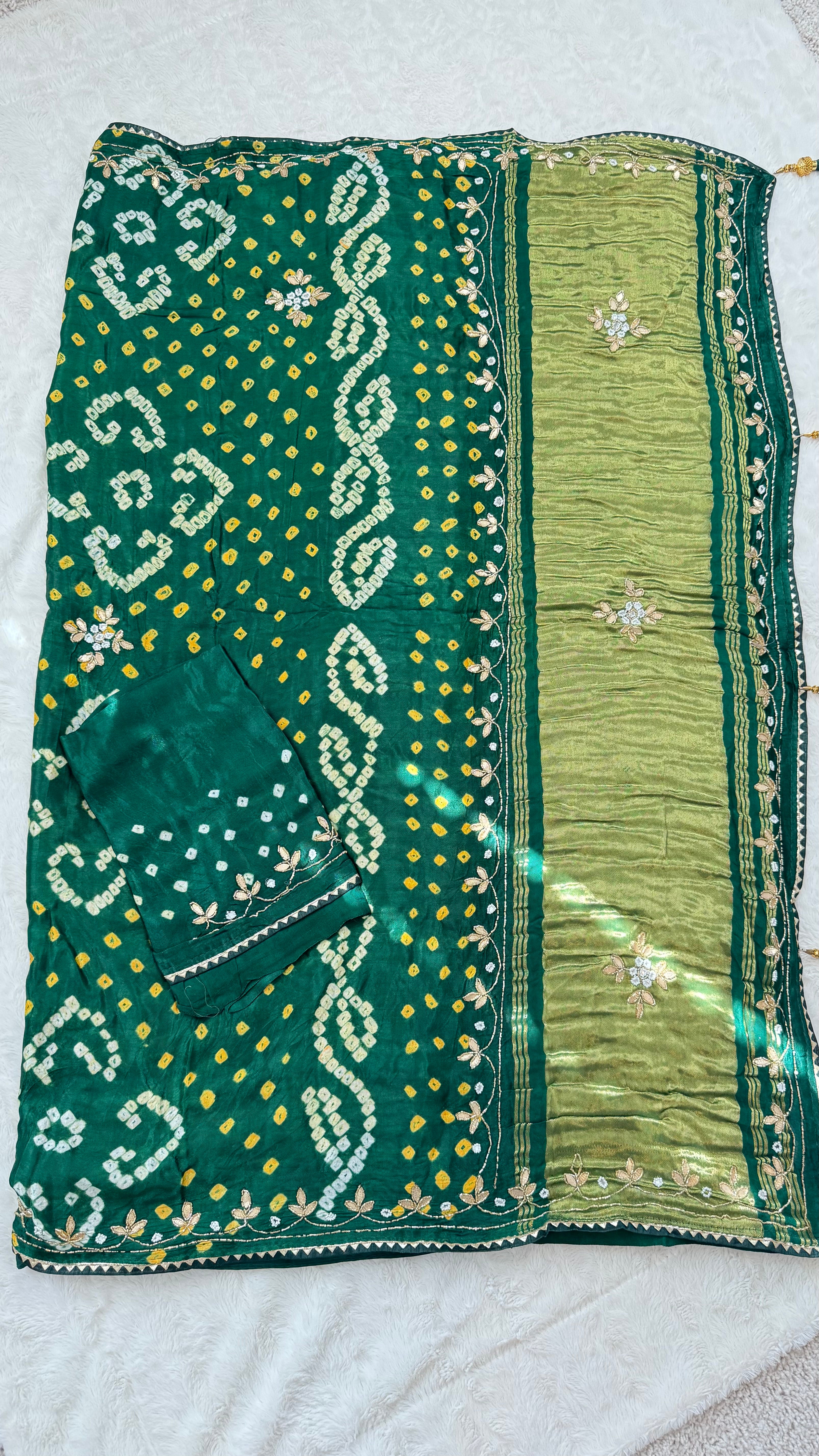 Green Gajji Silk Bandhani saree