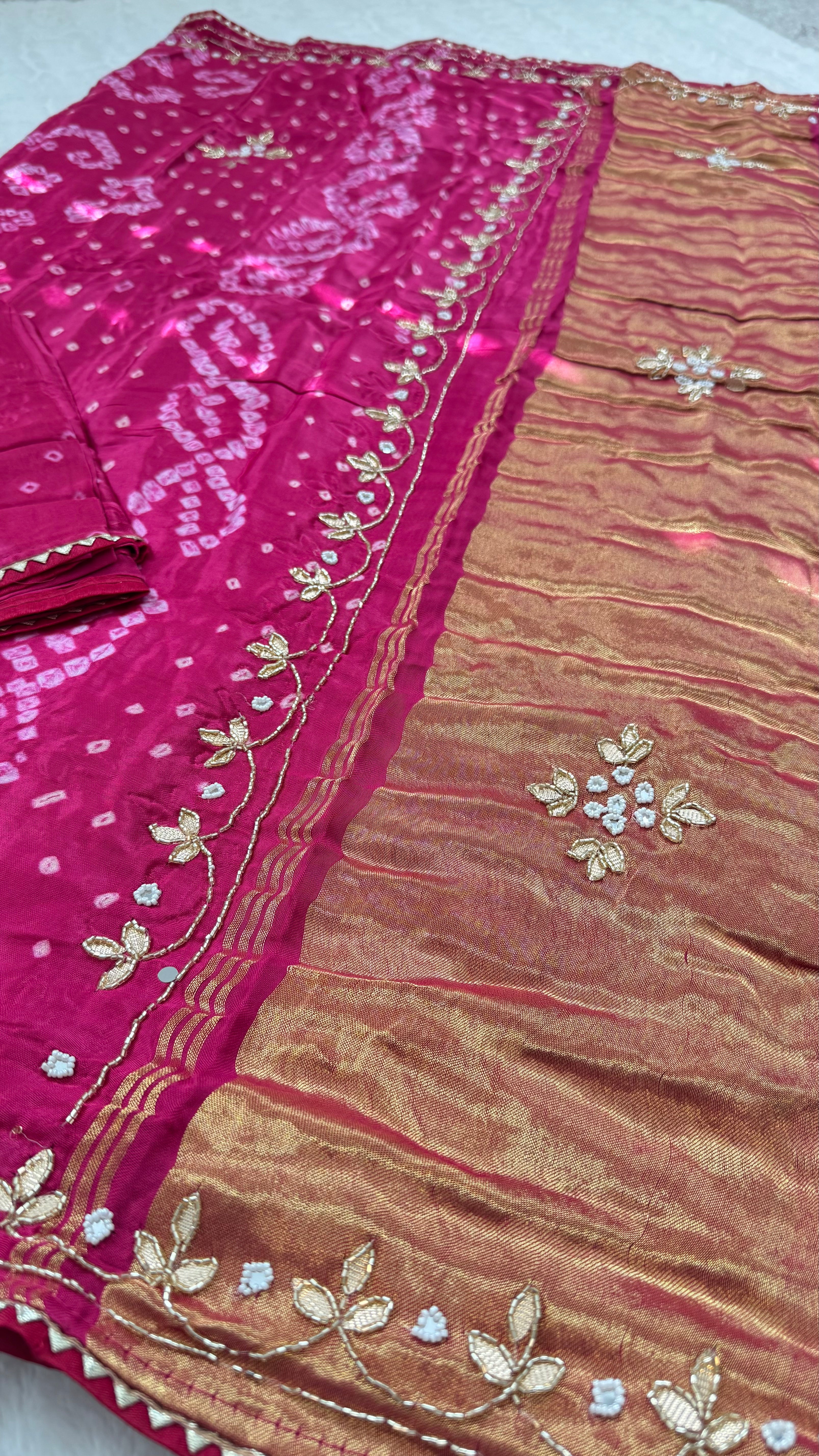 Pink Gajji Silk Bandhani Saree