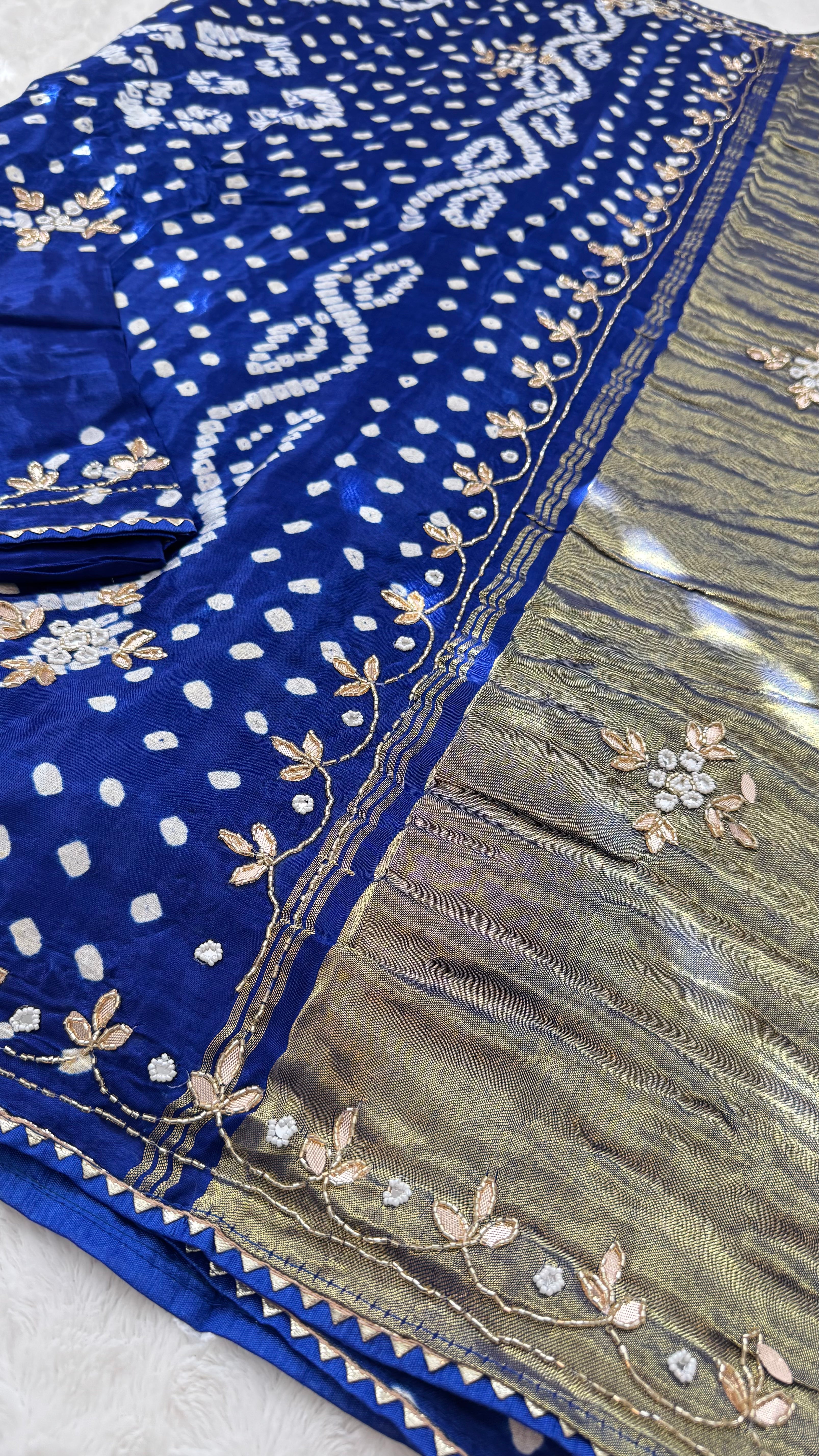 Blue Gajji Silk Bandhani Saree