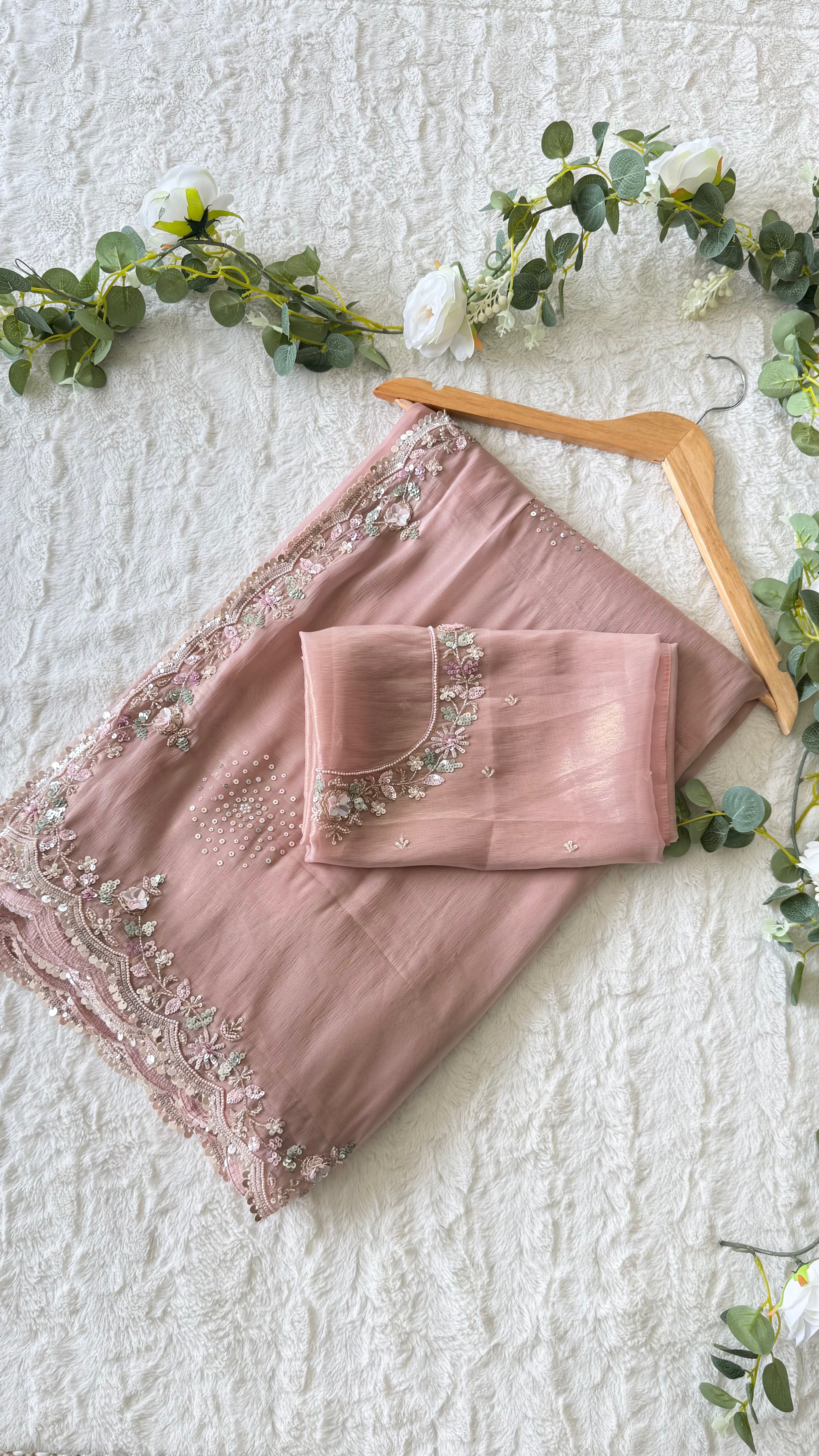 Peach Shimmer Saree with unstitched blouse