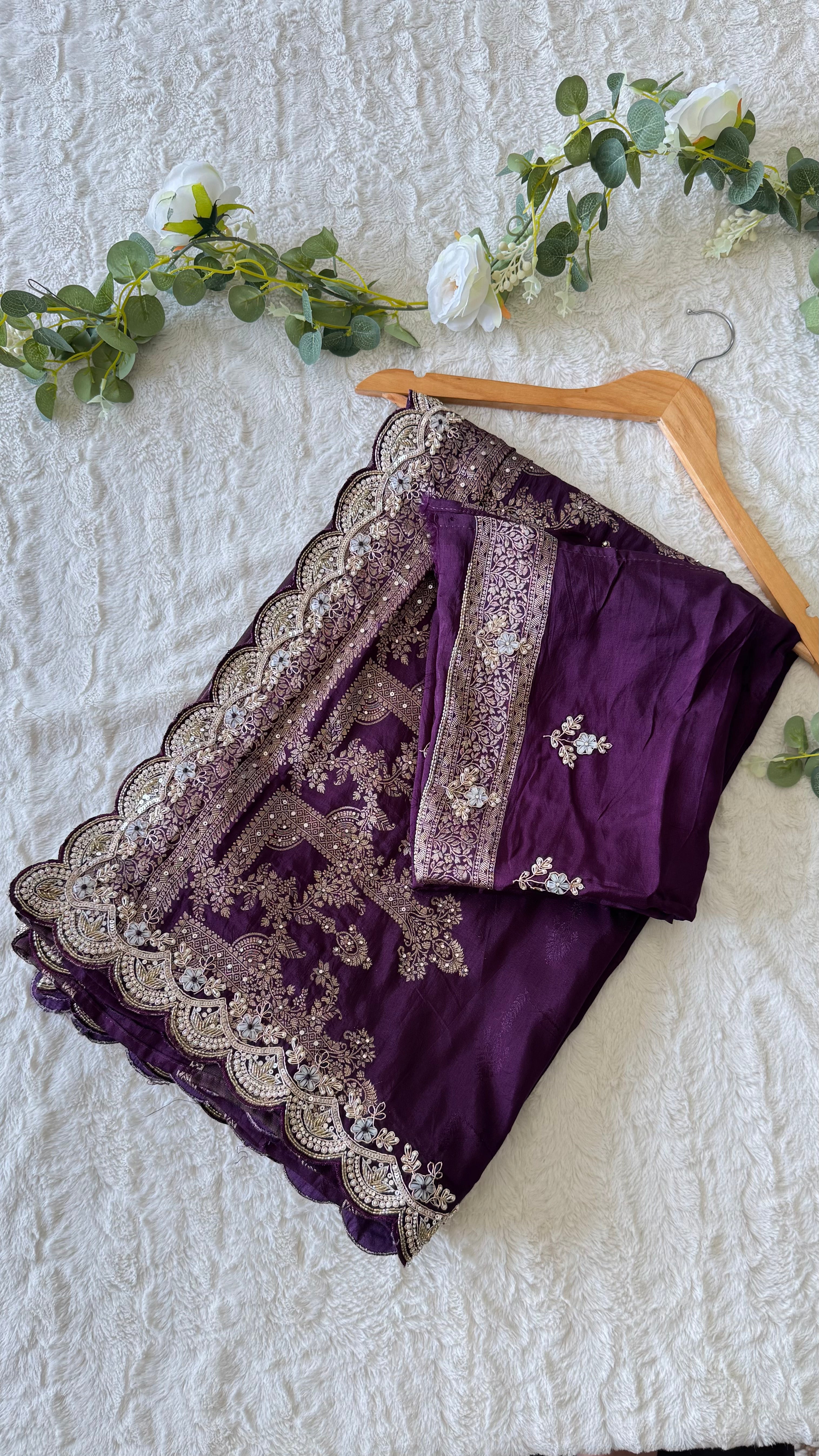 Purple Saree with unstitched blouse