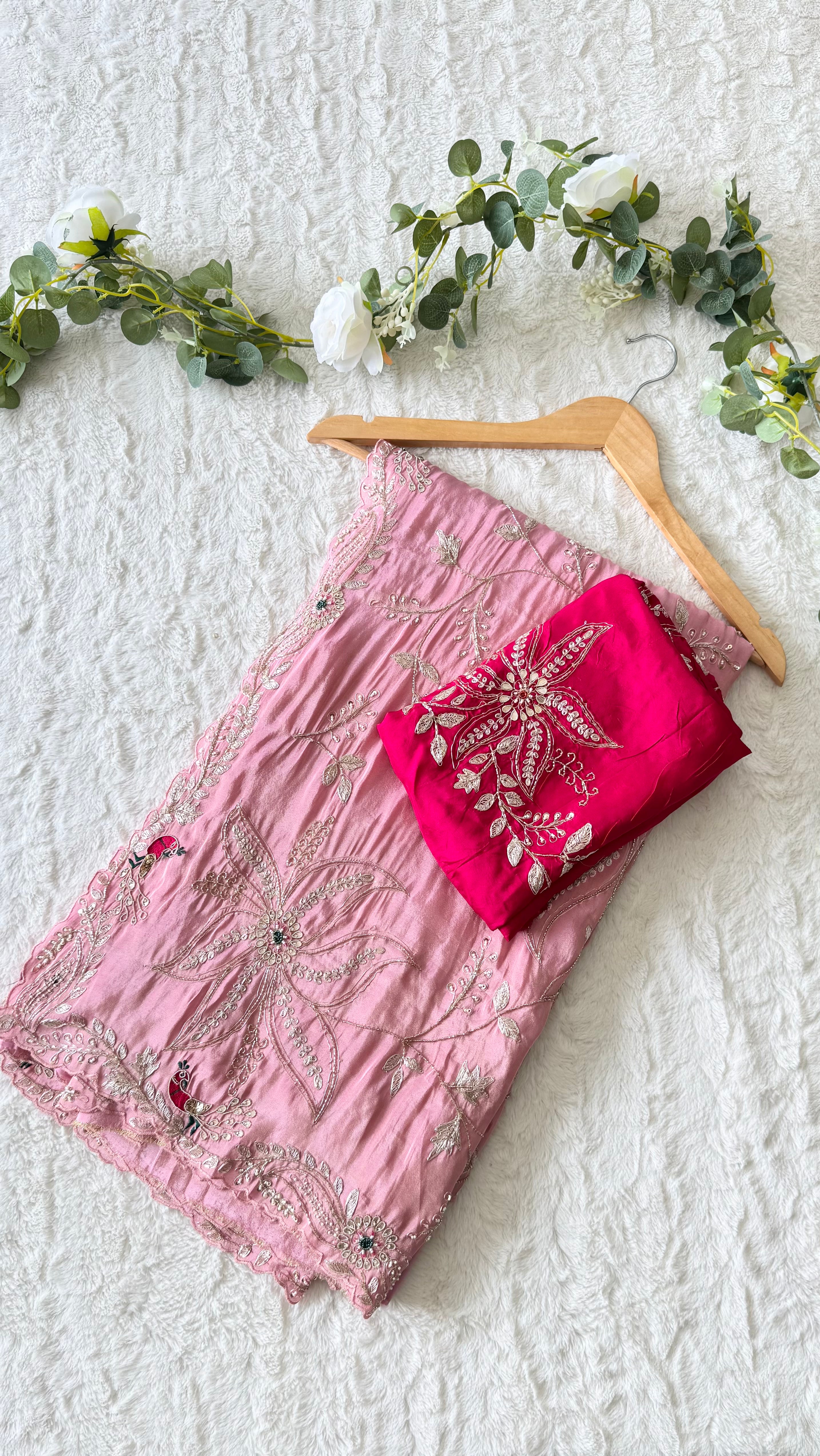 Pink Silk Saree with cutdana work