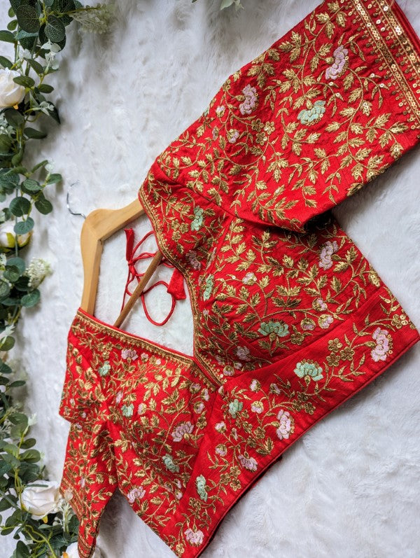 Deep V neck blouse in Red Color