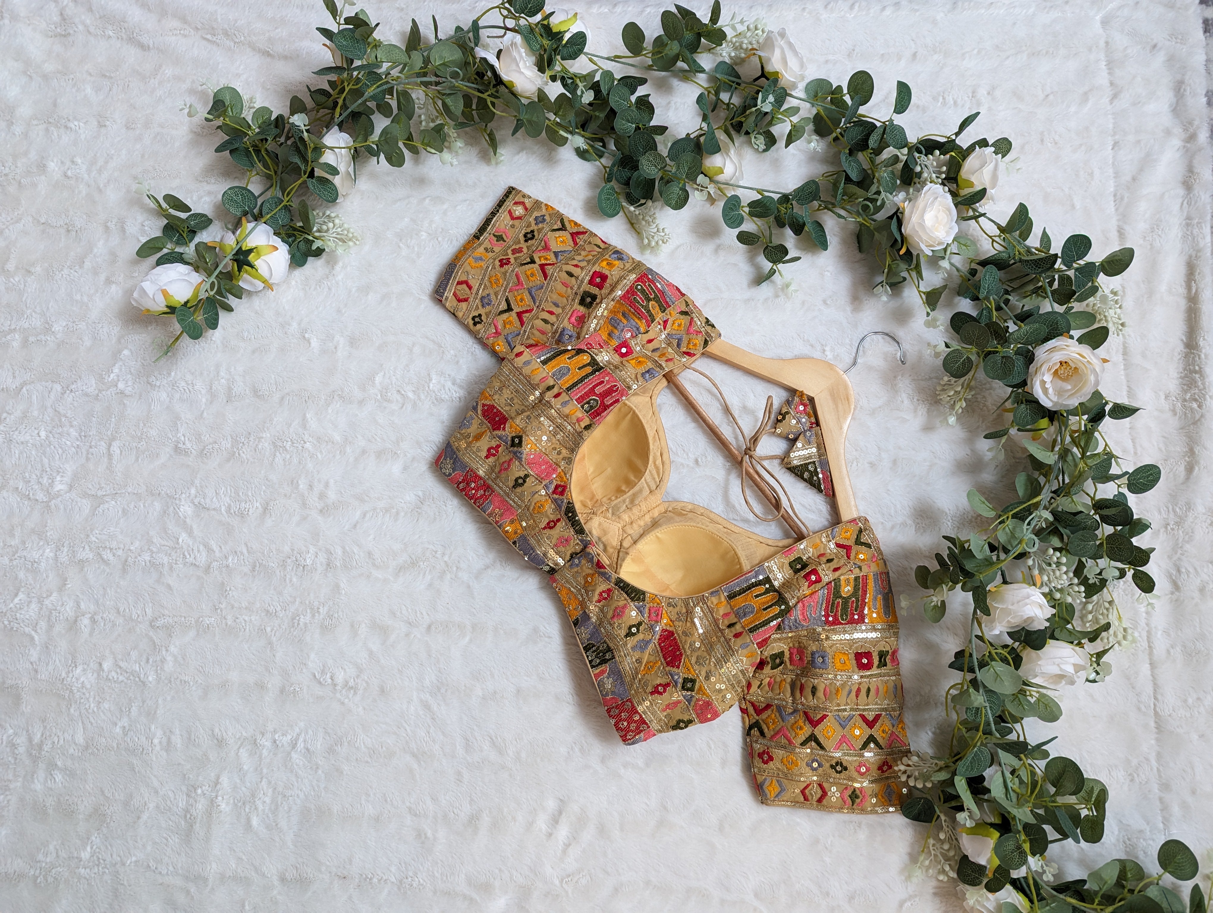 Silk Embroidered Blouse in Beige