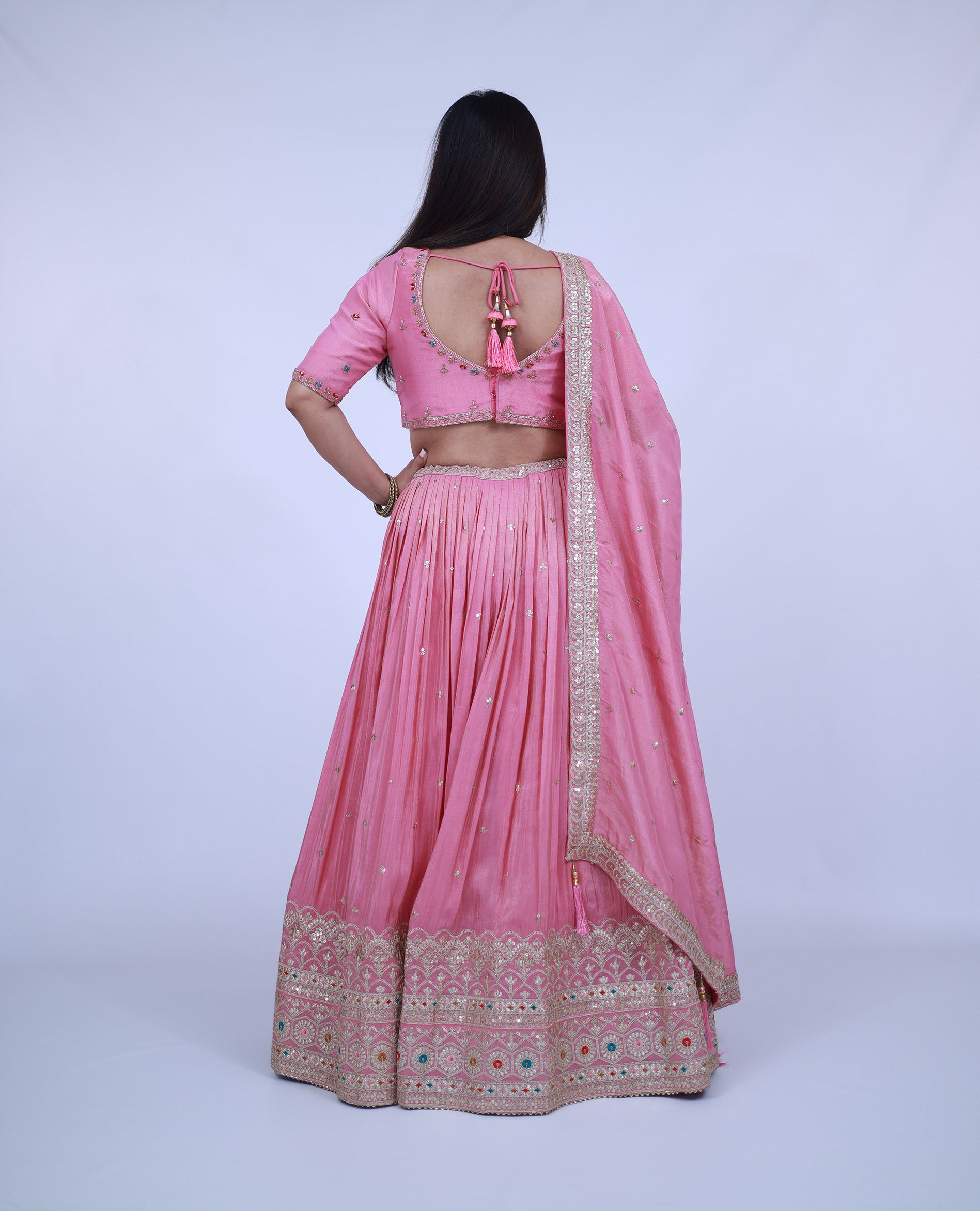Pink Tissue Silk Lehenga with matching dupatta