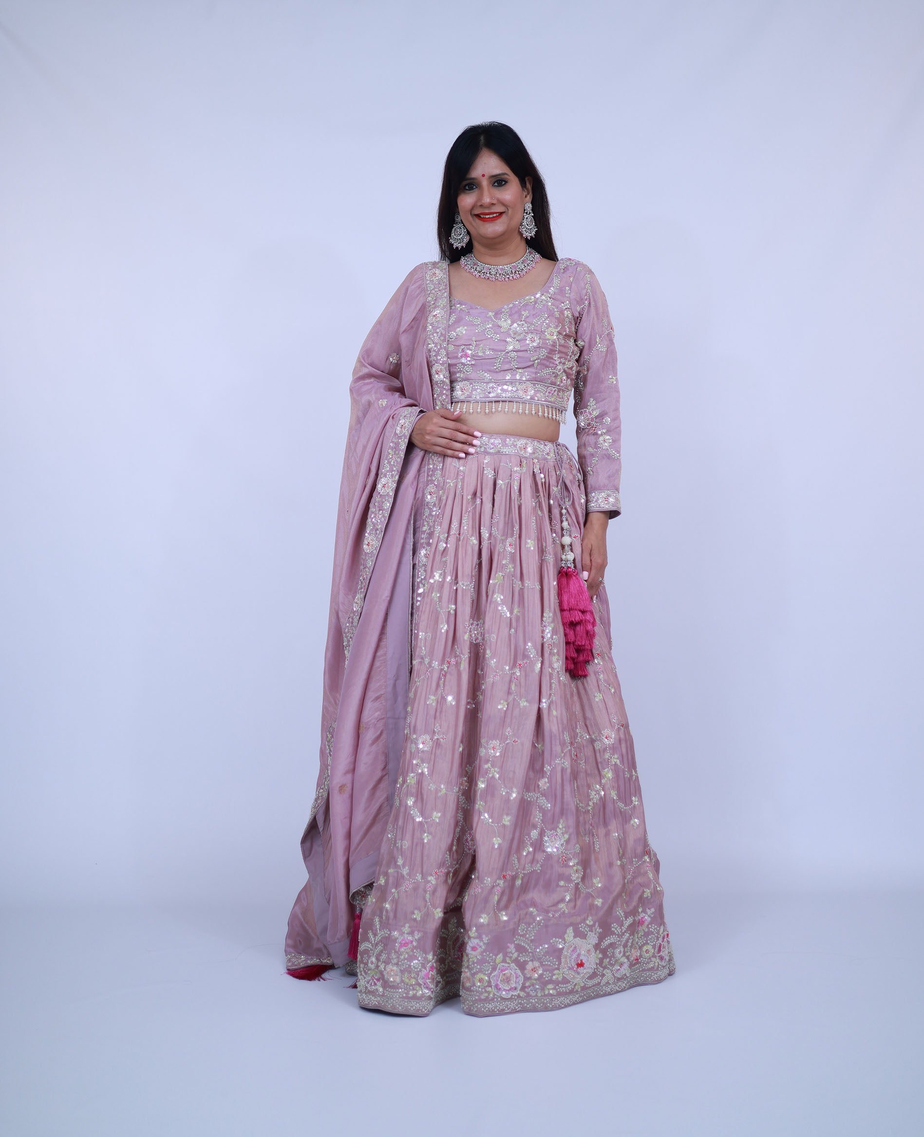 Tissue Silk Lehenga in Lavender
