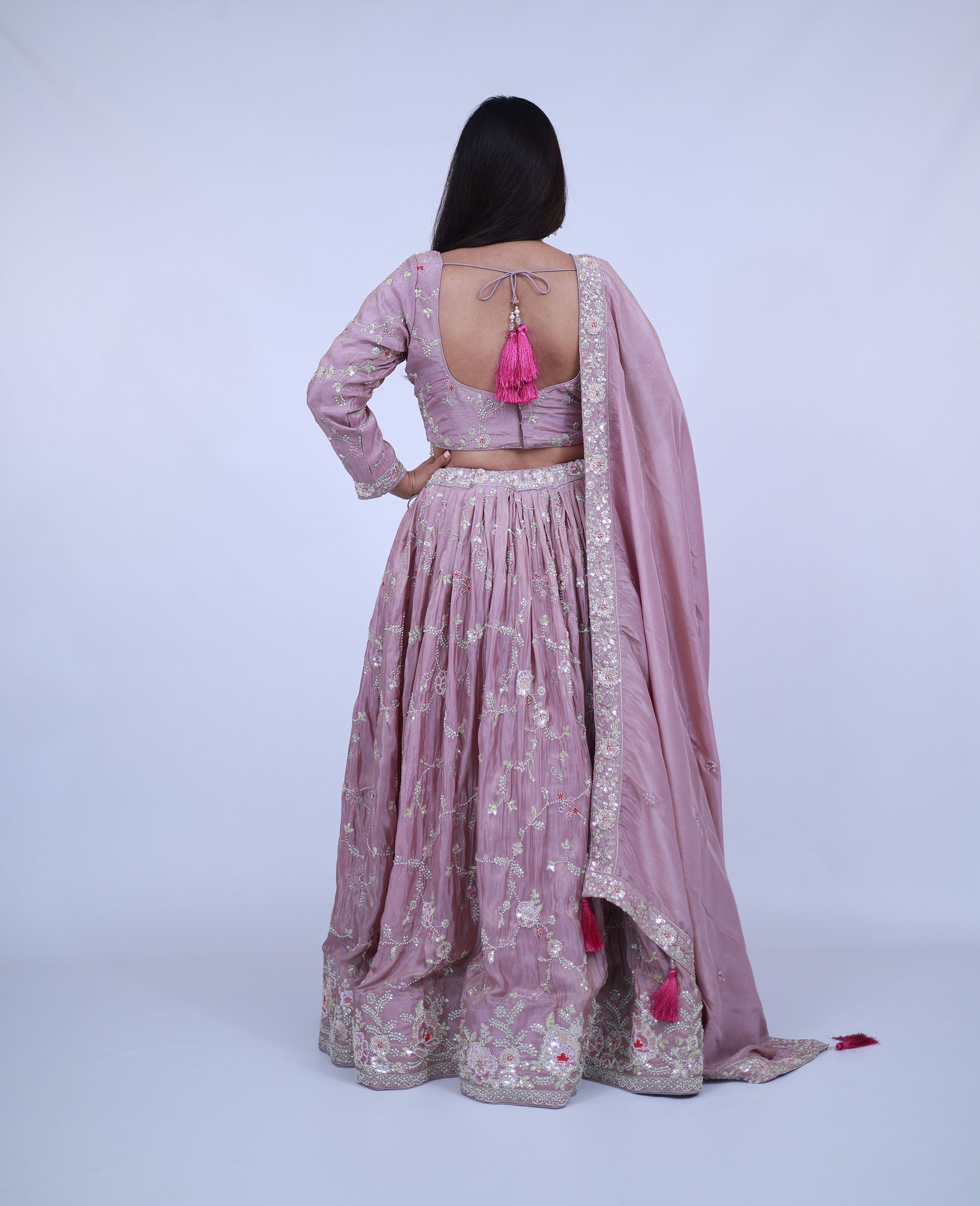 Tissue Silk Lehenga in Lavender