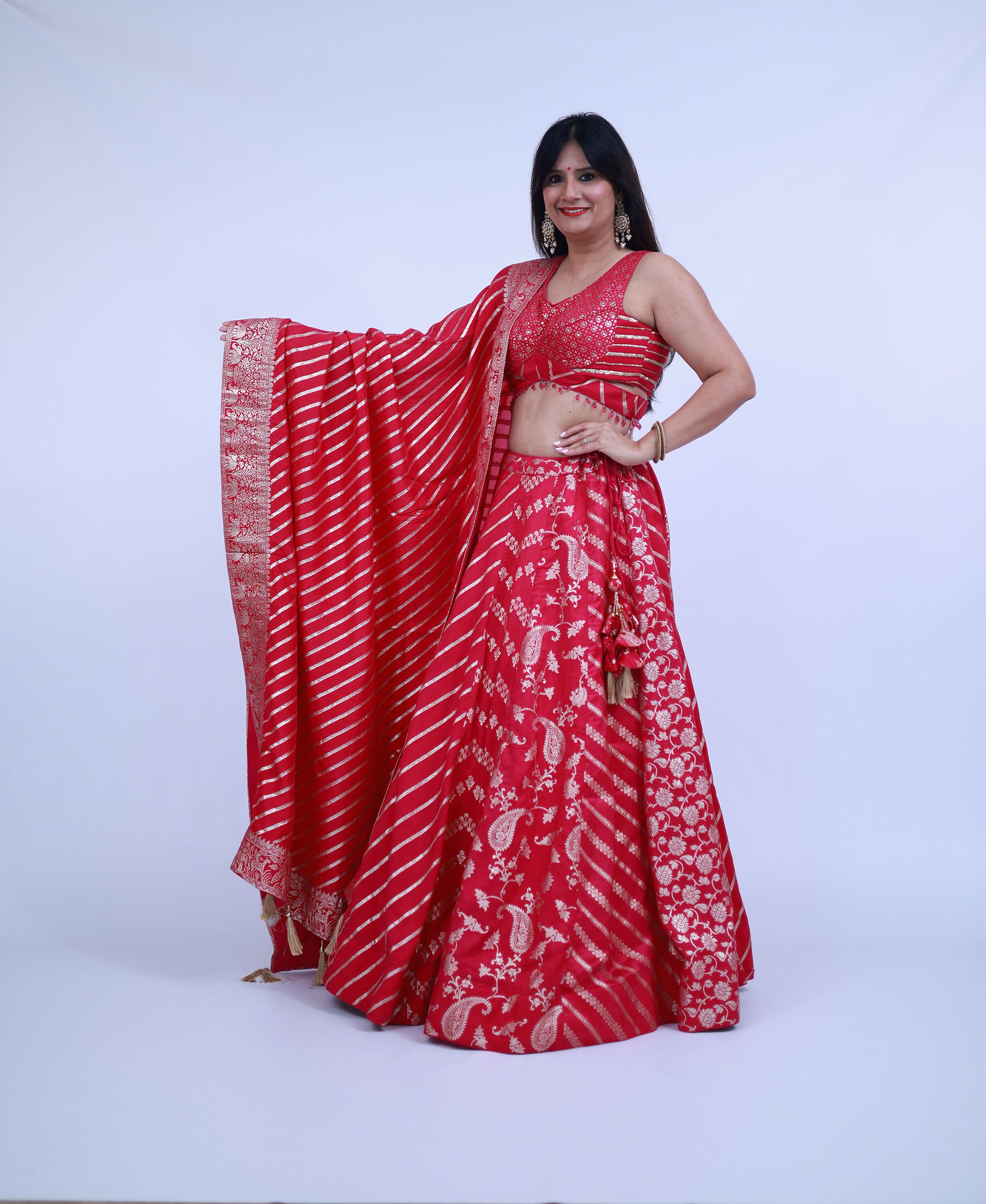 Pink Banarsi Lehenga with cutout blouse
