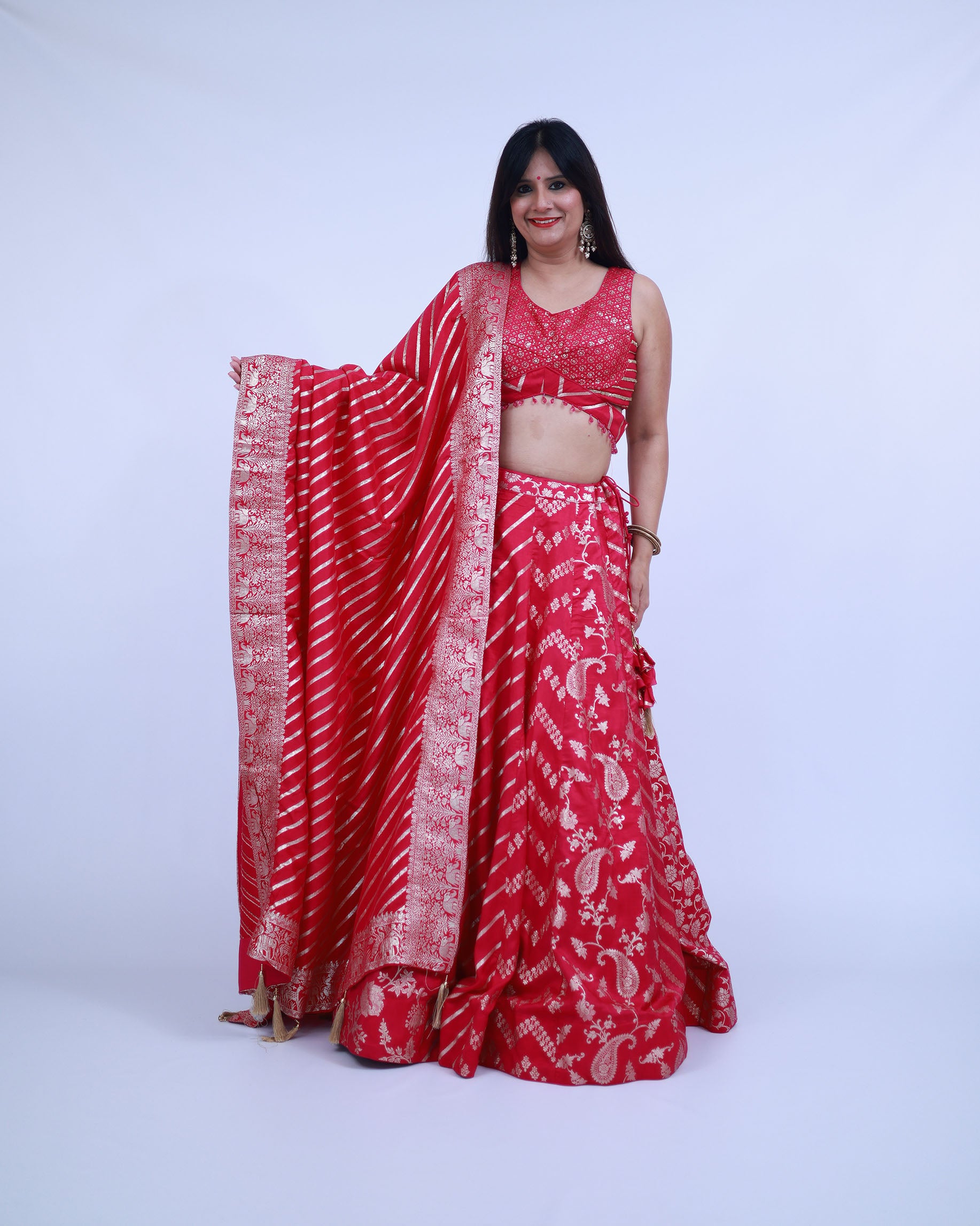 Pink Banarsi Lehenga with cutout blouse